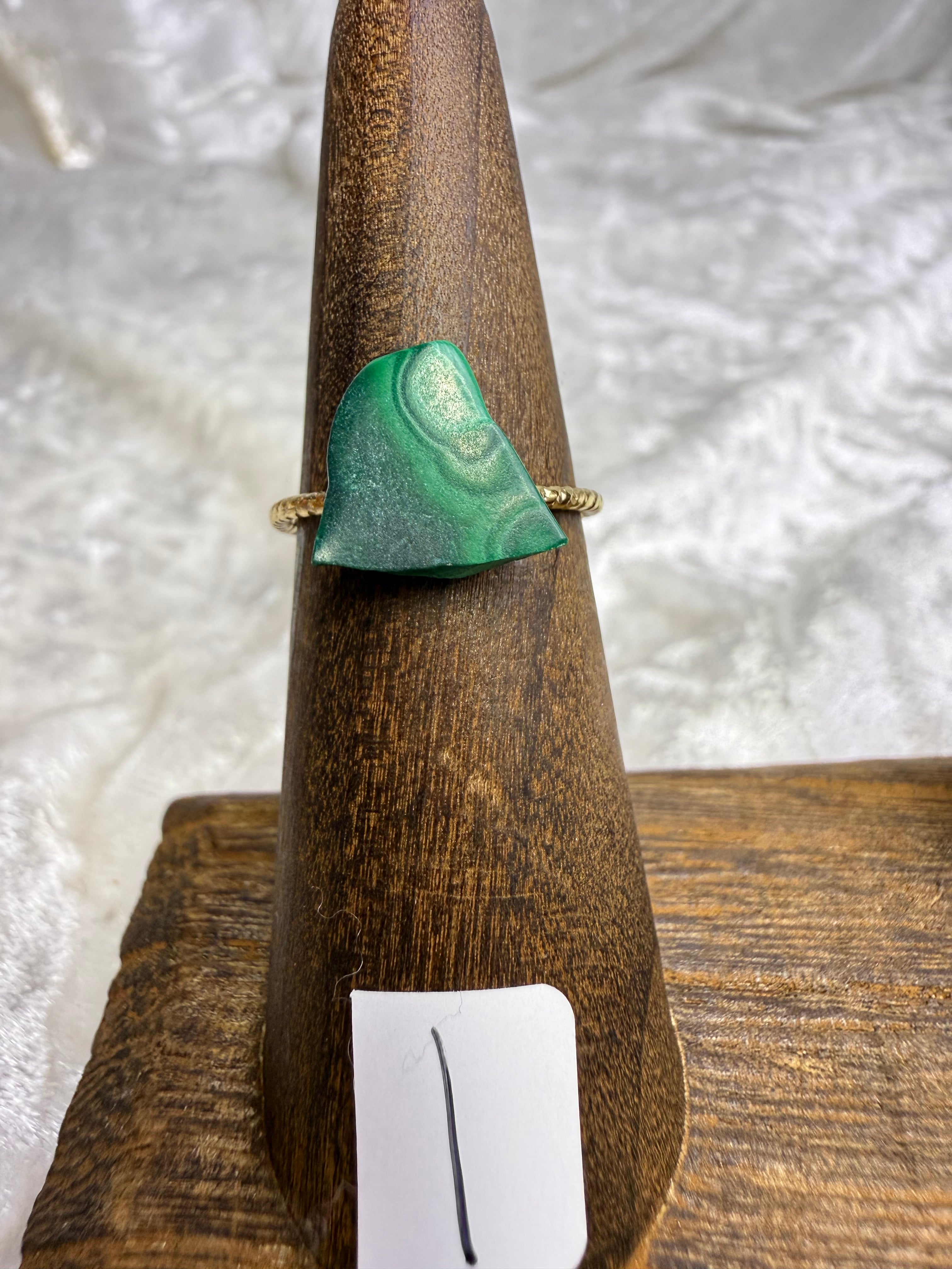 One-of-a-Kind Raw Malachite Ring #1 | Handmade Adjustable Hypoallergenic Crystal Jewelry