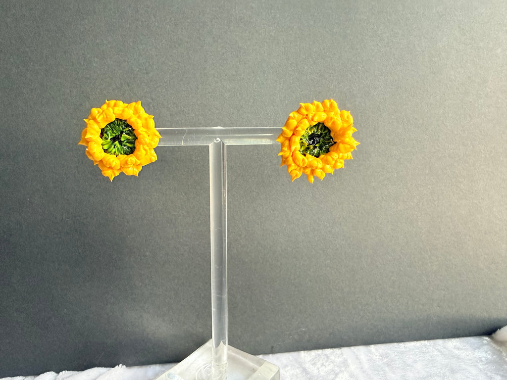 Sunflower Floral Sculpture Earrings