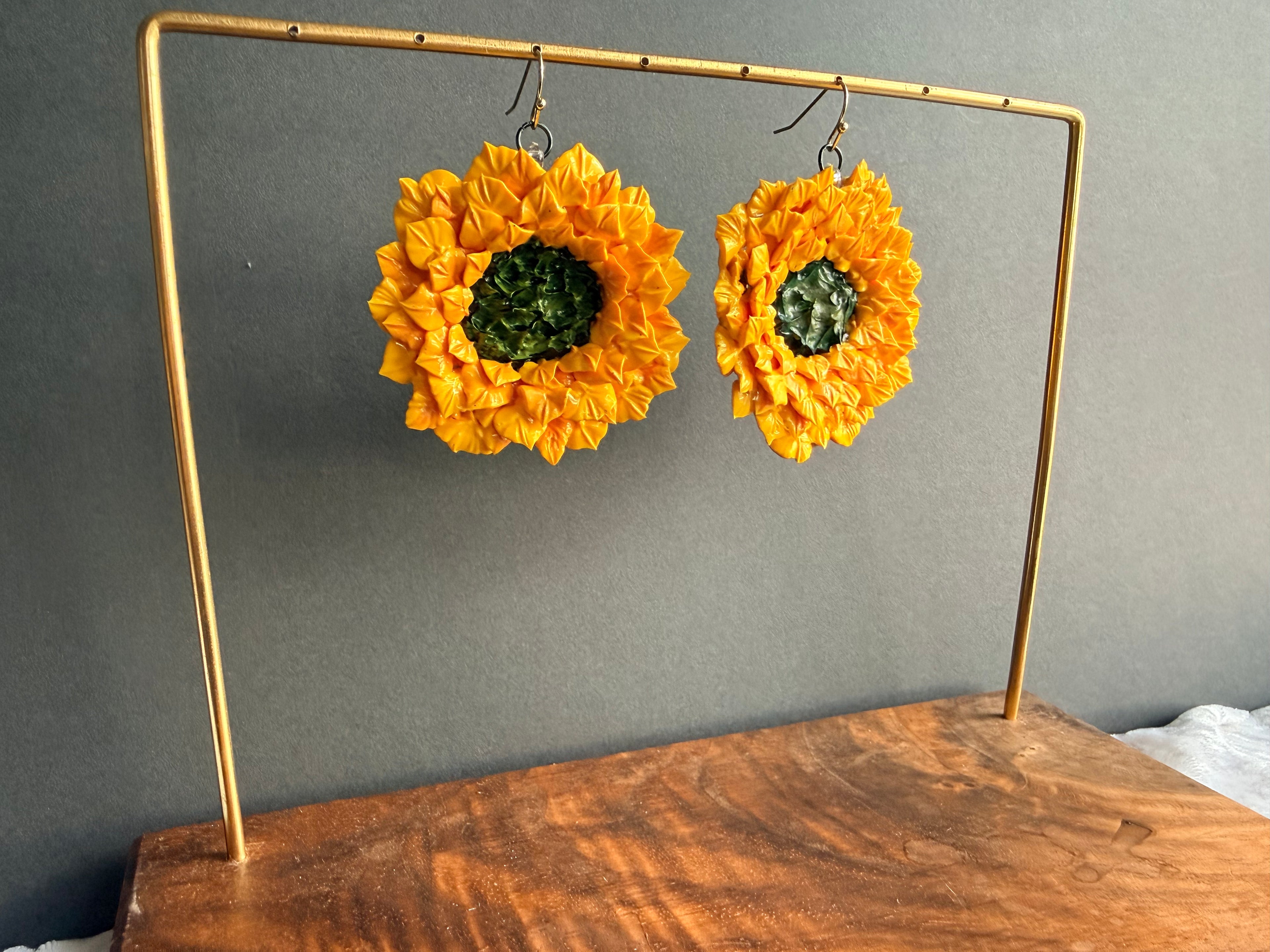Sunflower Dangle Floral Sculpture Earrings