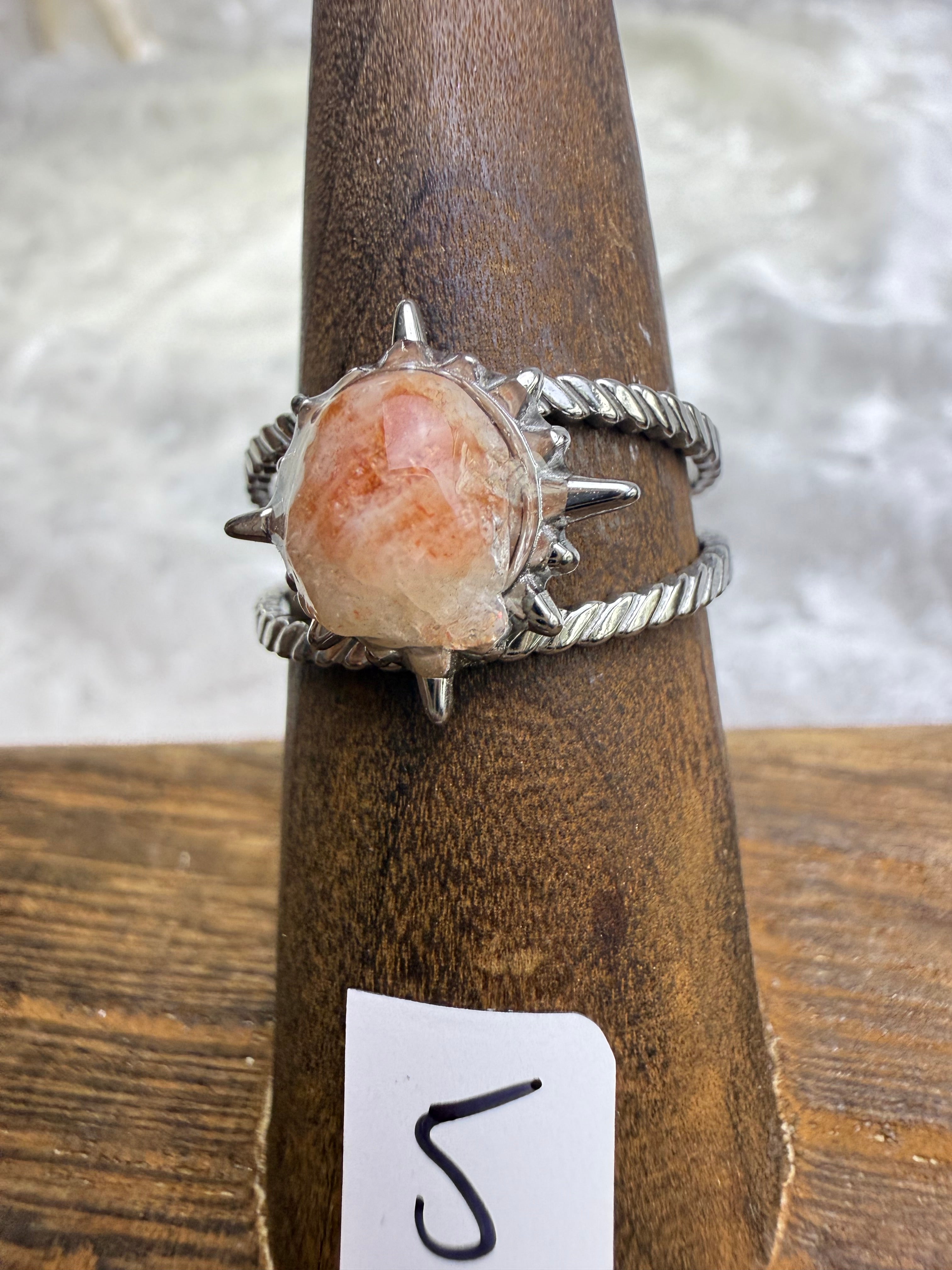 One-of-a-Kind Raw Sunstone Ring #5 | Handmade Adjustable Hypoallergenic Crystal Jewelry
