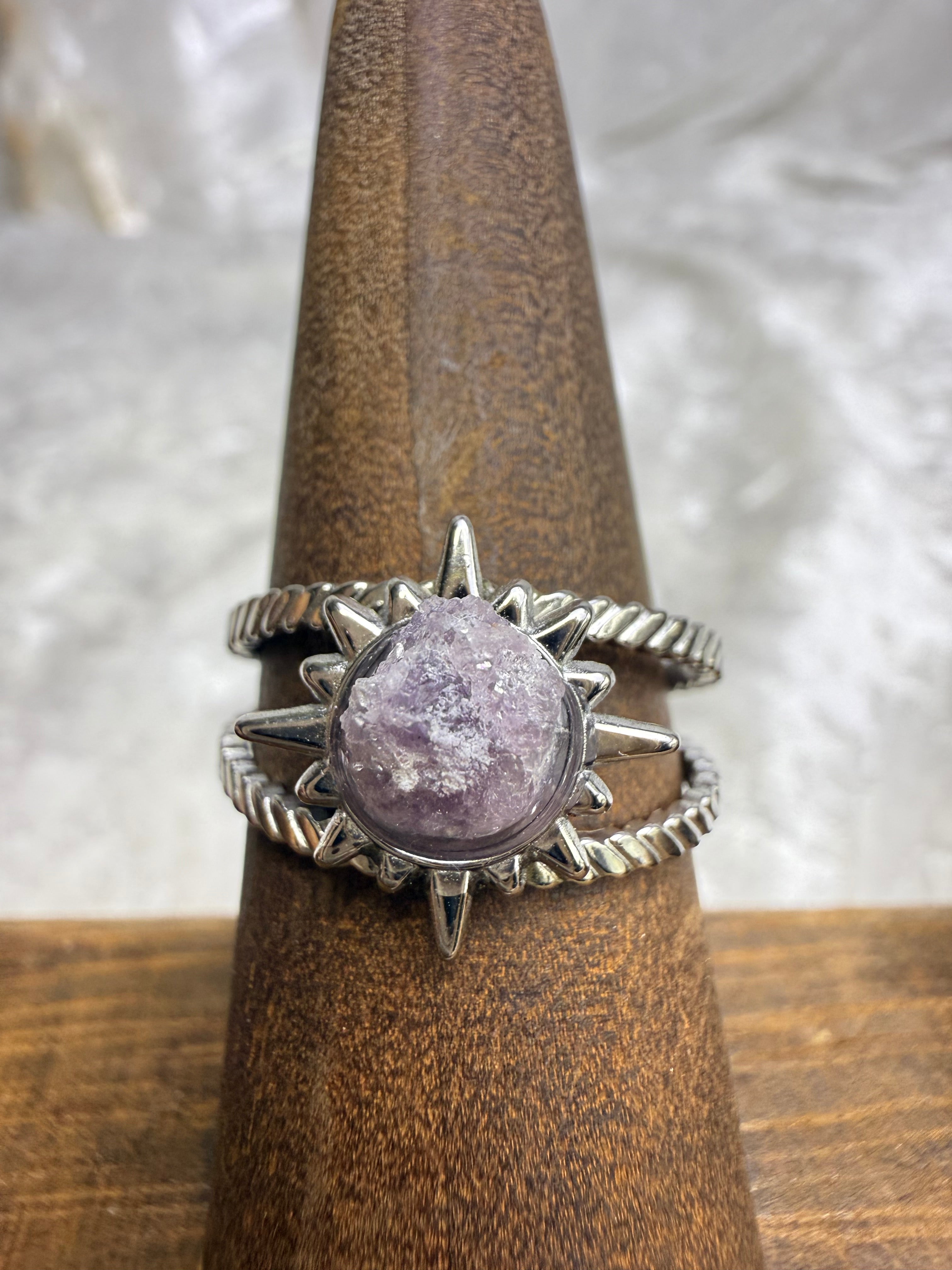 One-of-a-Kind Raw Lepidolite Ring #8 | Handmade Adjustable Hypoallergenic Crystal Jewelry