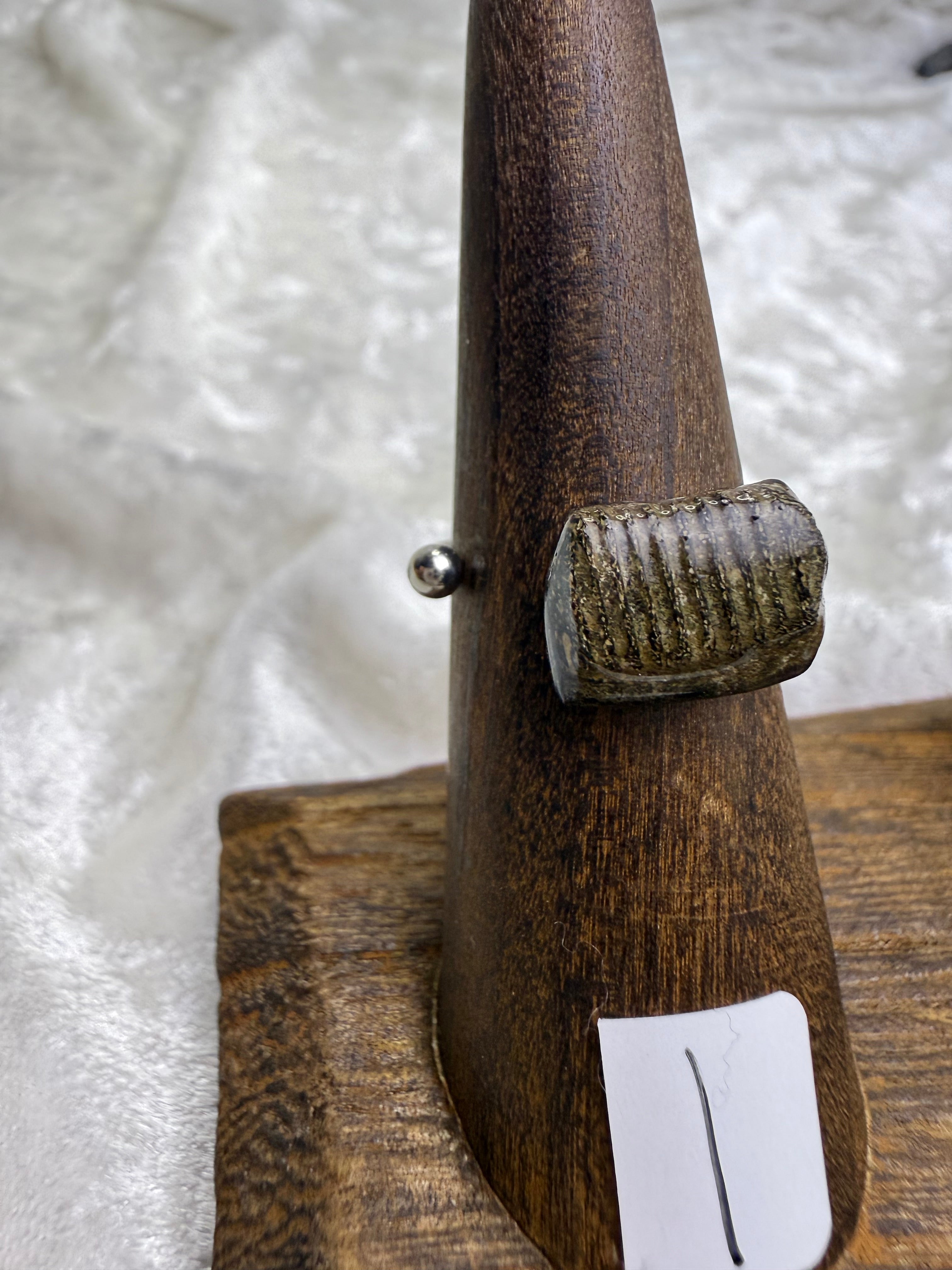 One-of-a-Kind Raw Fossilized Stingray Tooth Ring #1 | Handmade Adjustable Hypoallergenic Crystal Jewelry