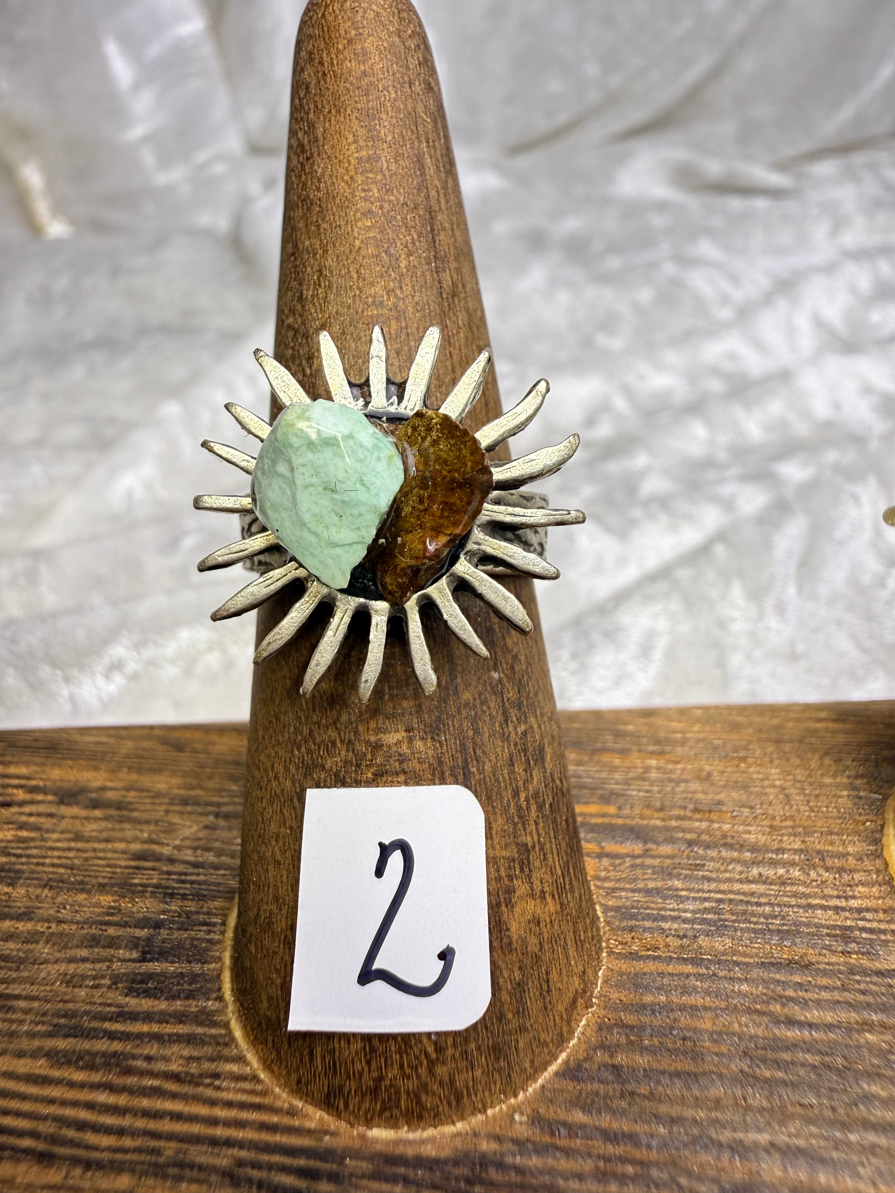 One-of-a-Kind Multi Stone Raw Turquoise & Garnet Ring | Handmade Adjustable Hypoallergenic Crystal Jewelry