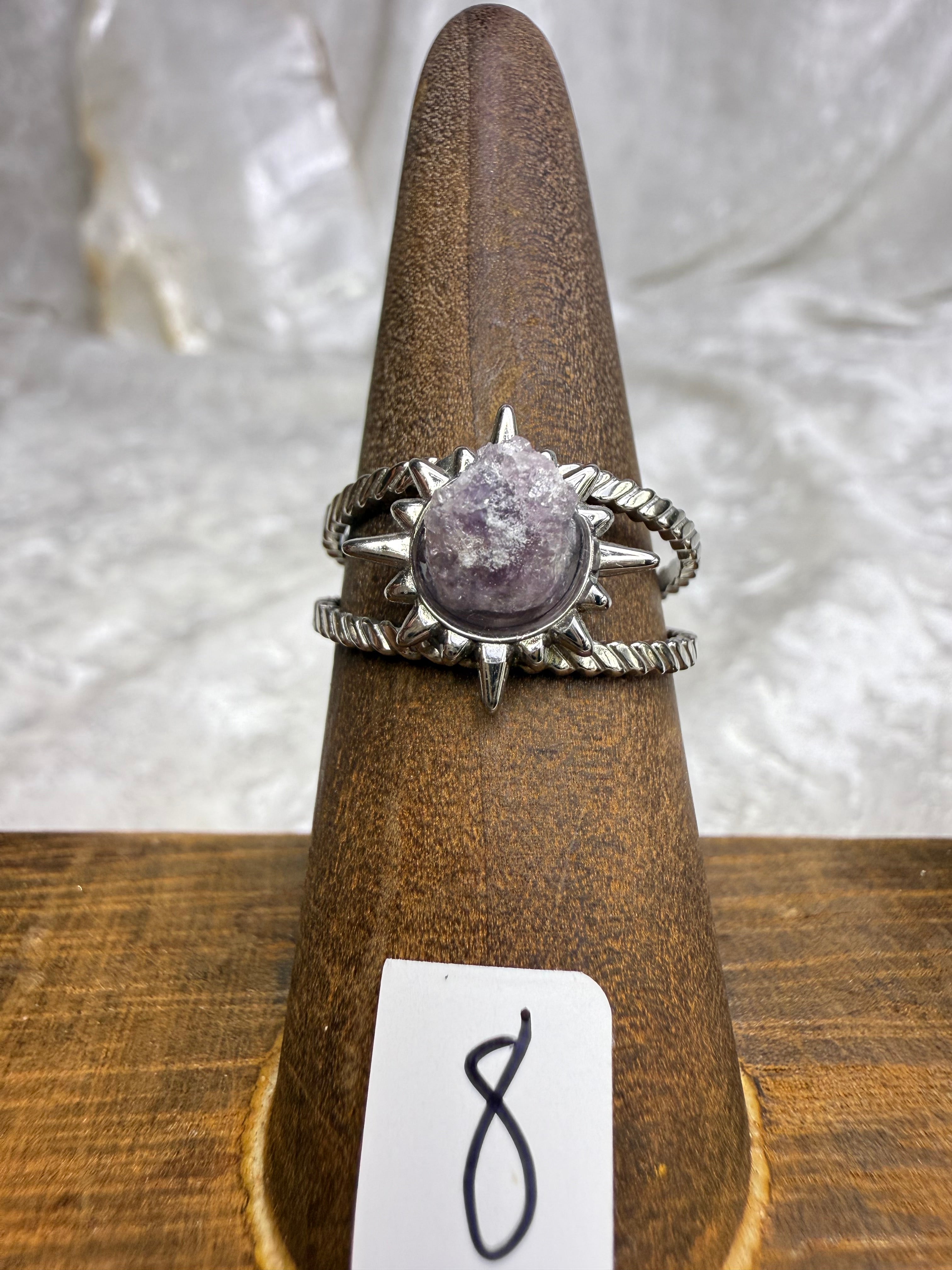 One-of-a-Kind Raw Lepidolite Ring #8 | Handmade Adjustable Hypoallergenic Crystal Jewelry