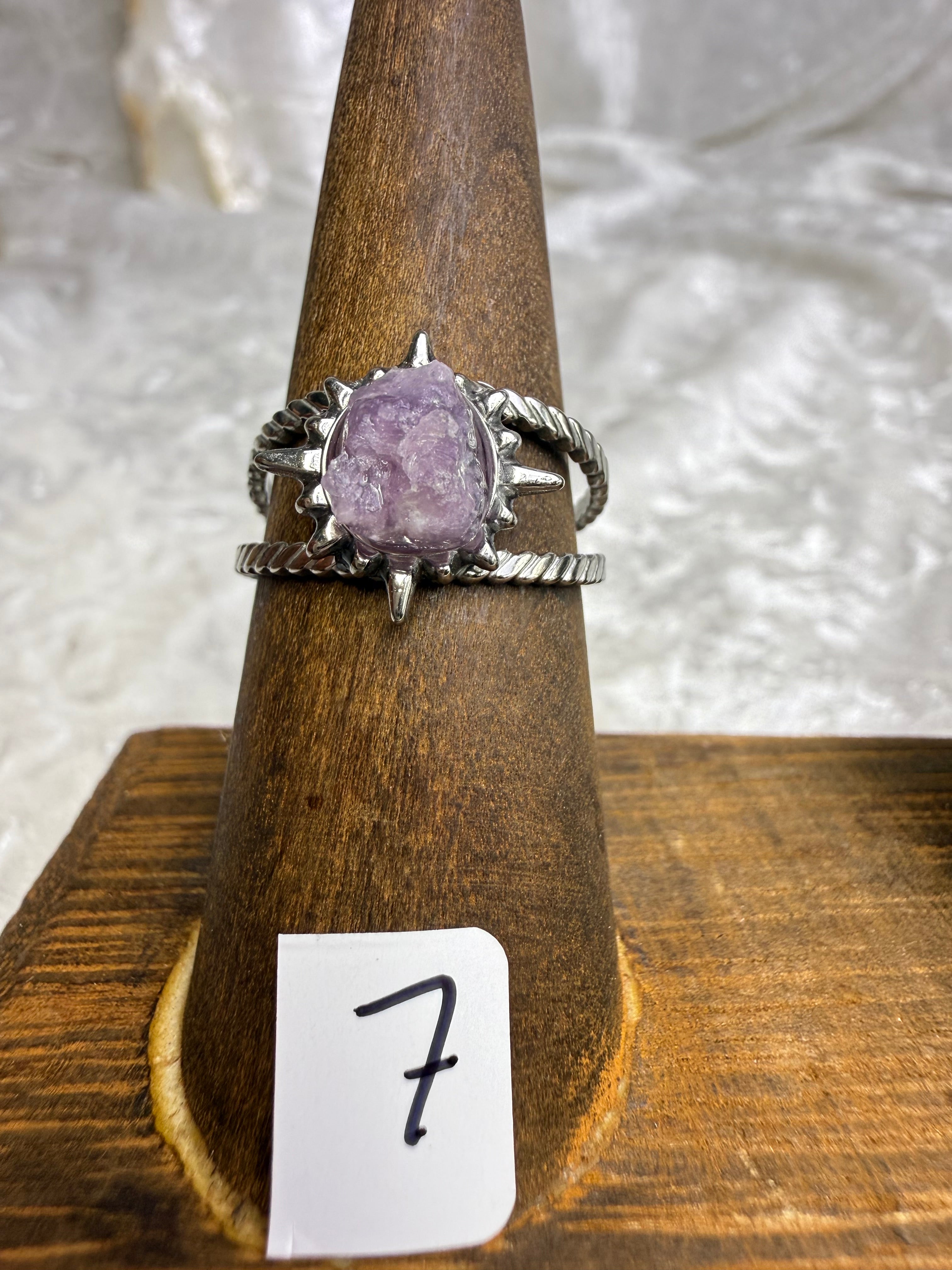One-of-a-Kind Raw Lepidolite Ring #7 | Handmade Adjustable Hypoallergenic Crystal Jewelry