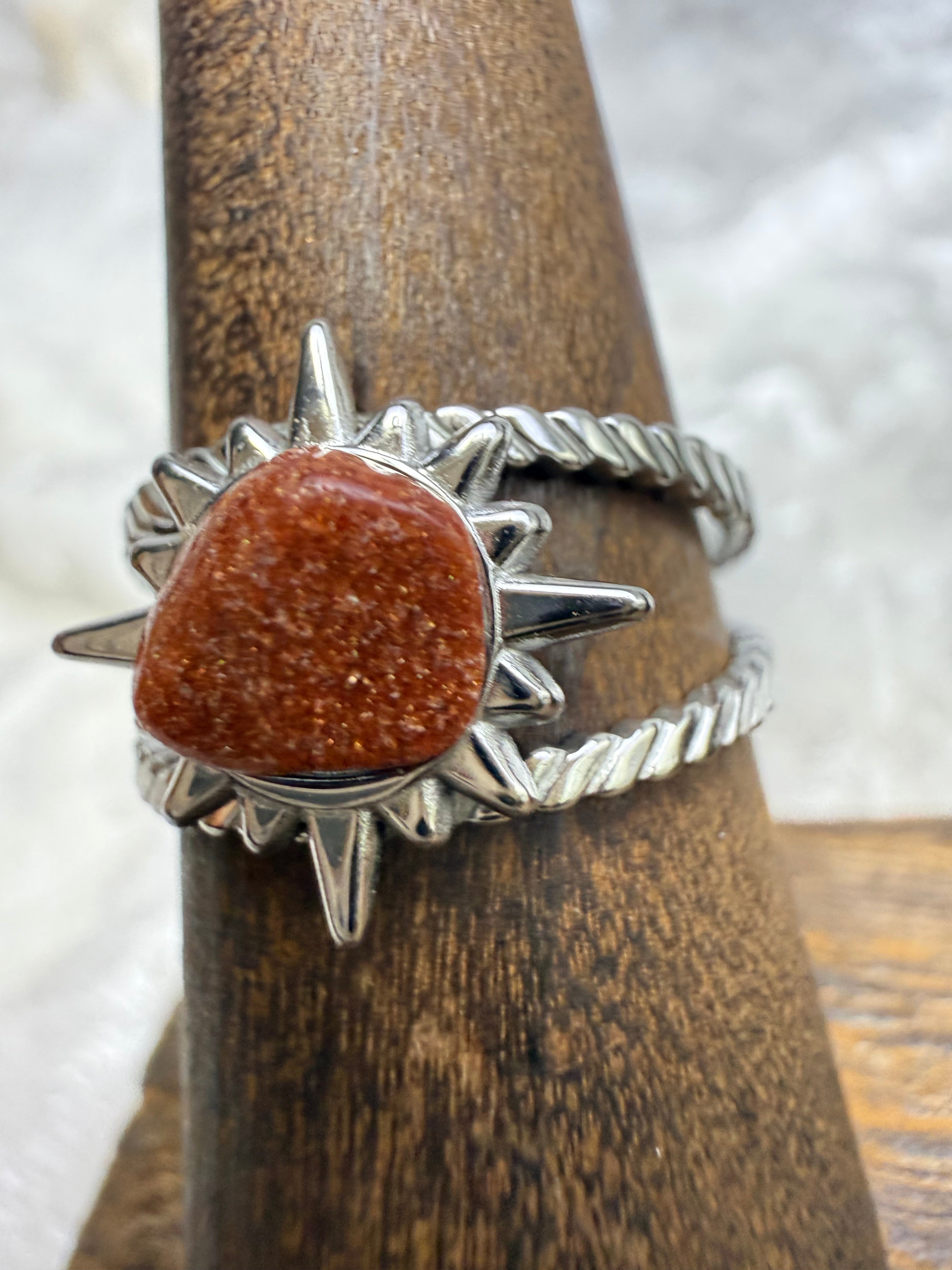 One-of-a-Kind Raw Goldstone Ring #1 | Handmade Adjustable Hypoallergenic Crystal Jewelry