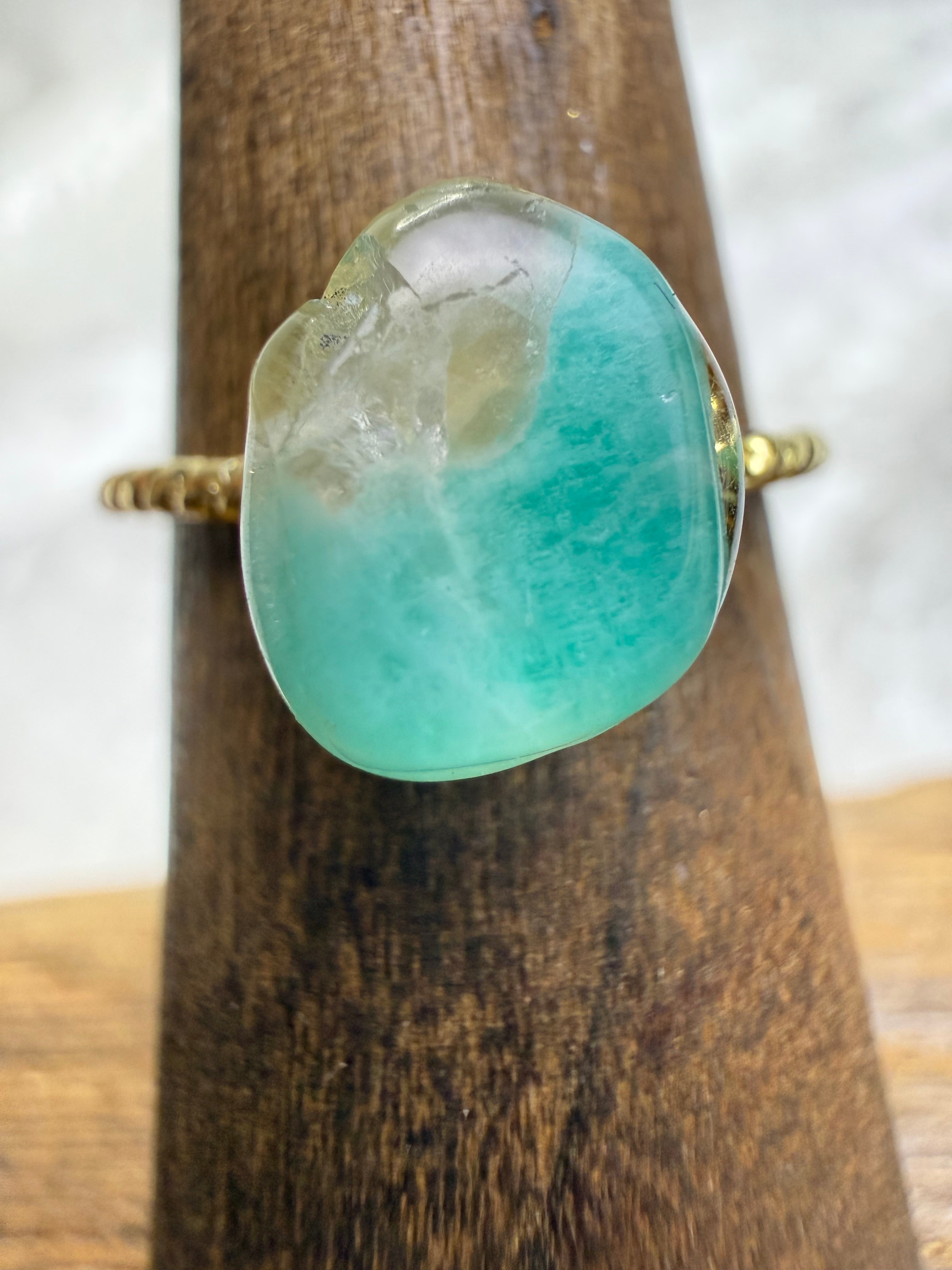 One-of-a-Kind Aquamarine Ring #3 | Handmade Adjustable Hypoallergenic Crystal Jewelry