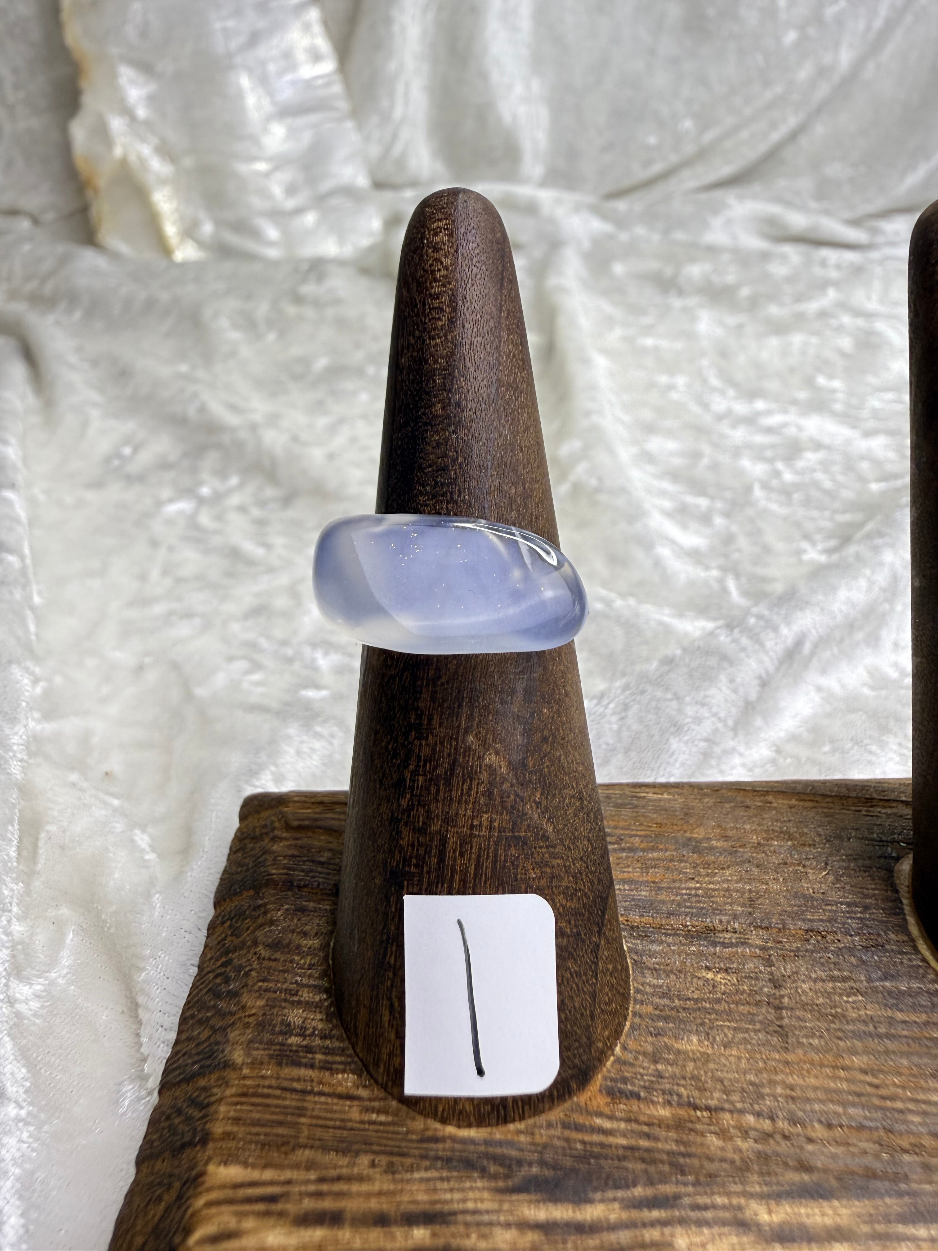One-of-a-Kind Raw Blue Chalcedony Ring #1 | Handmade Adjustable Hypoallergenic Crystal Jewelry