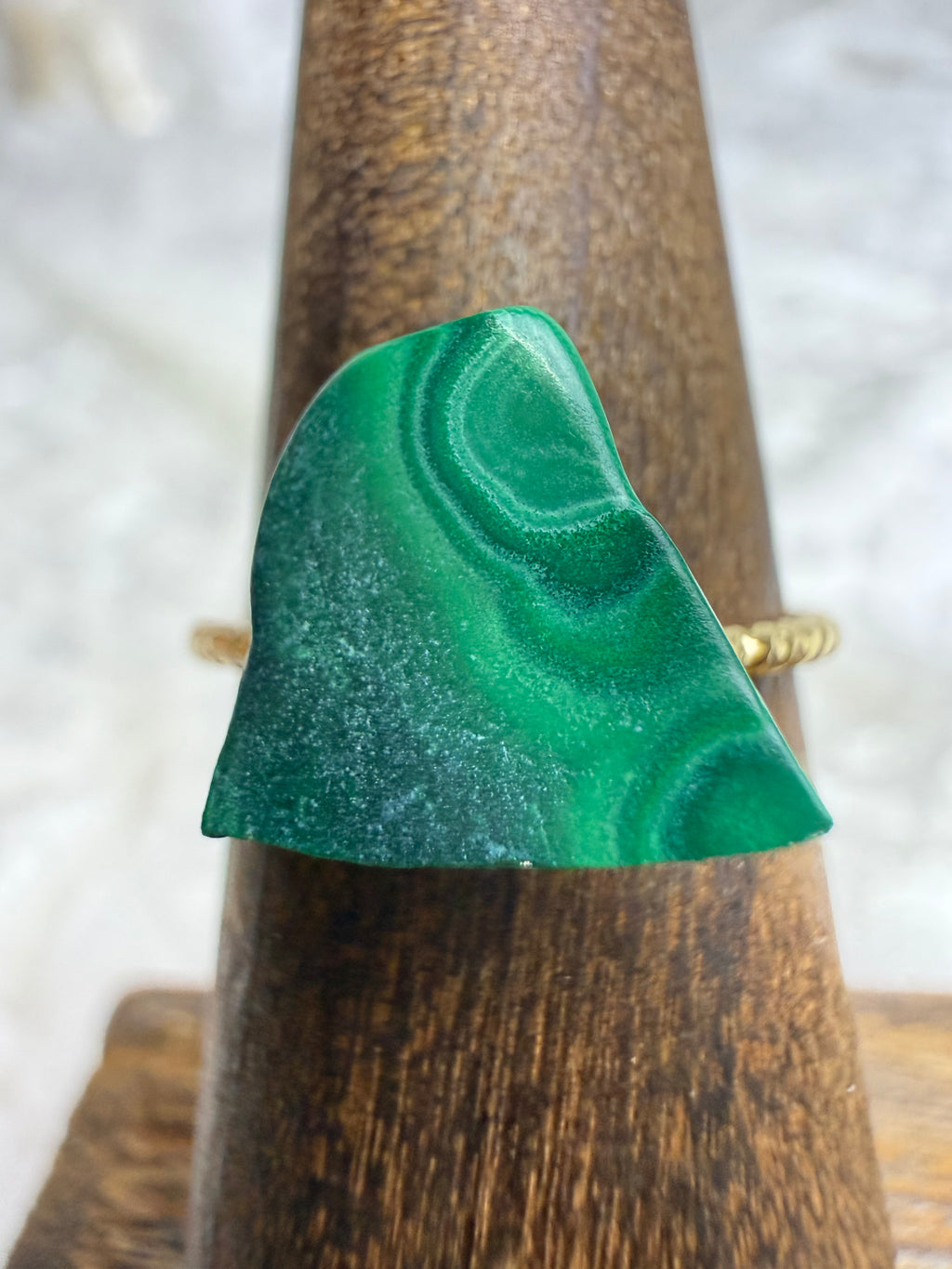 One-of-a-Kind Raw Malachite Ring #1 | Handmade Adjustable Hypoallergenic Crystal Jewelry