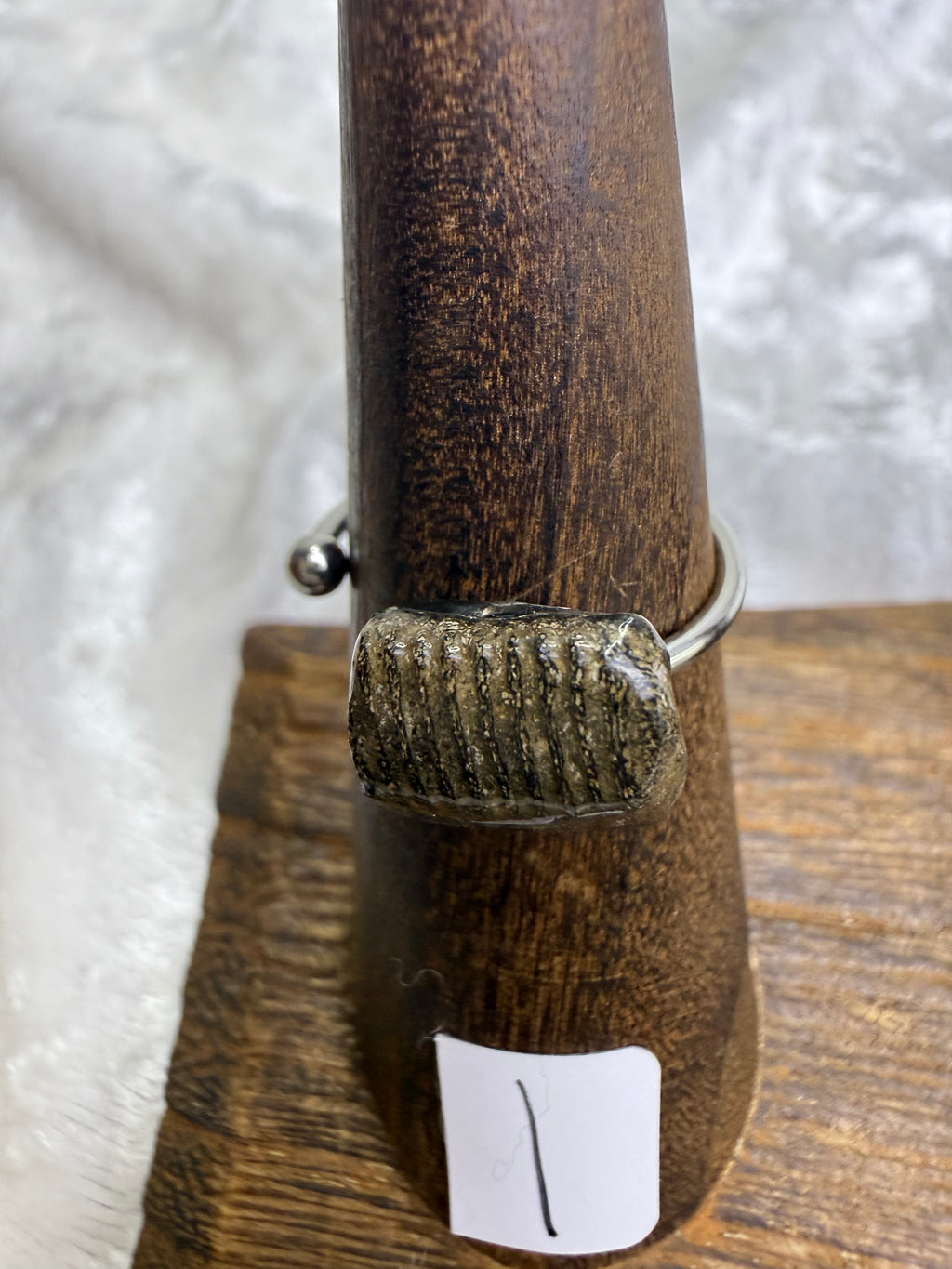 One-of-a-Kind Raw Fossilized Stingray Tooth Ring #1 | Handmade Adjustable Hypoallergenic Crystal Jewelry