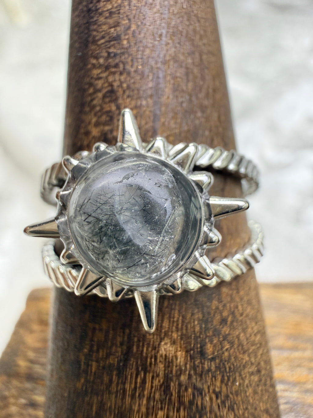 One-of-a-Kind Tourmalinated Quartz Ring #1 | Handmade Adjustable Hypoallergenic Crystal Jewelry