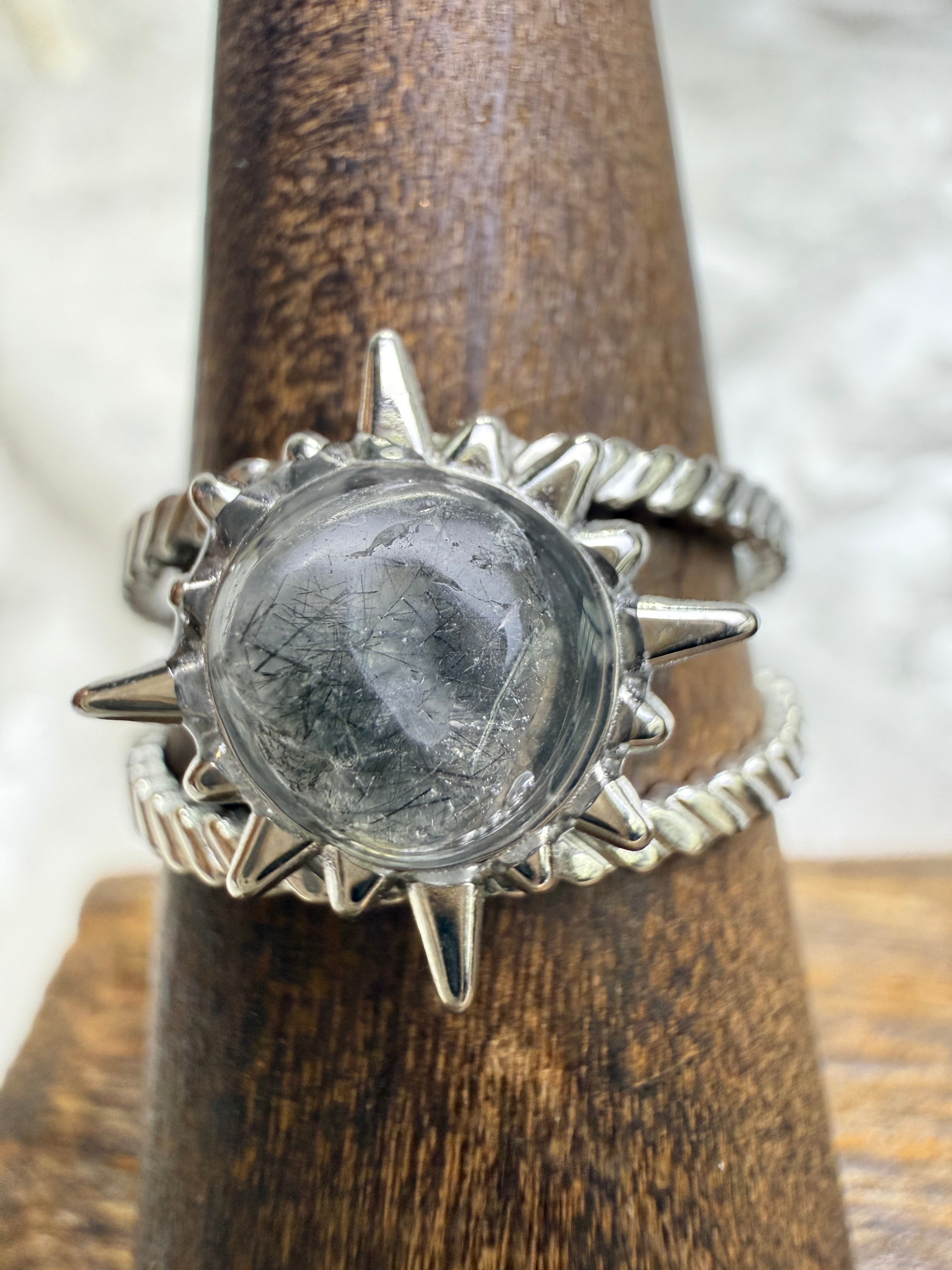 One-of-a-Kind Tourmalinated Quartz Ring #1 | Handmade Adjustable Hypoallergenic Crystal Jewelry
