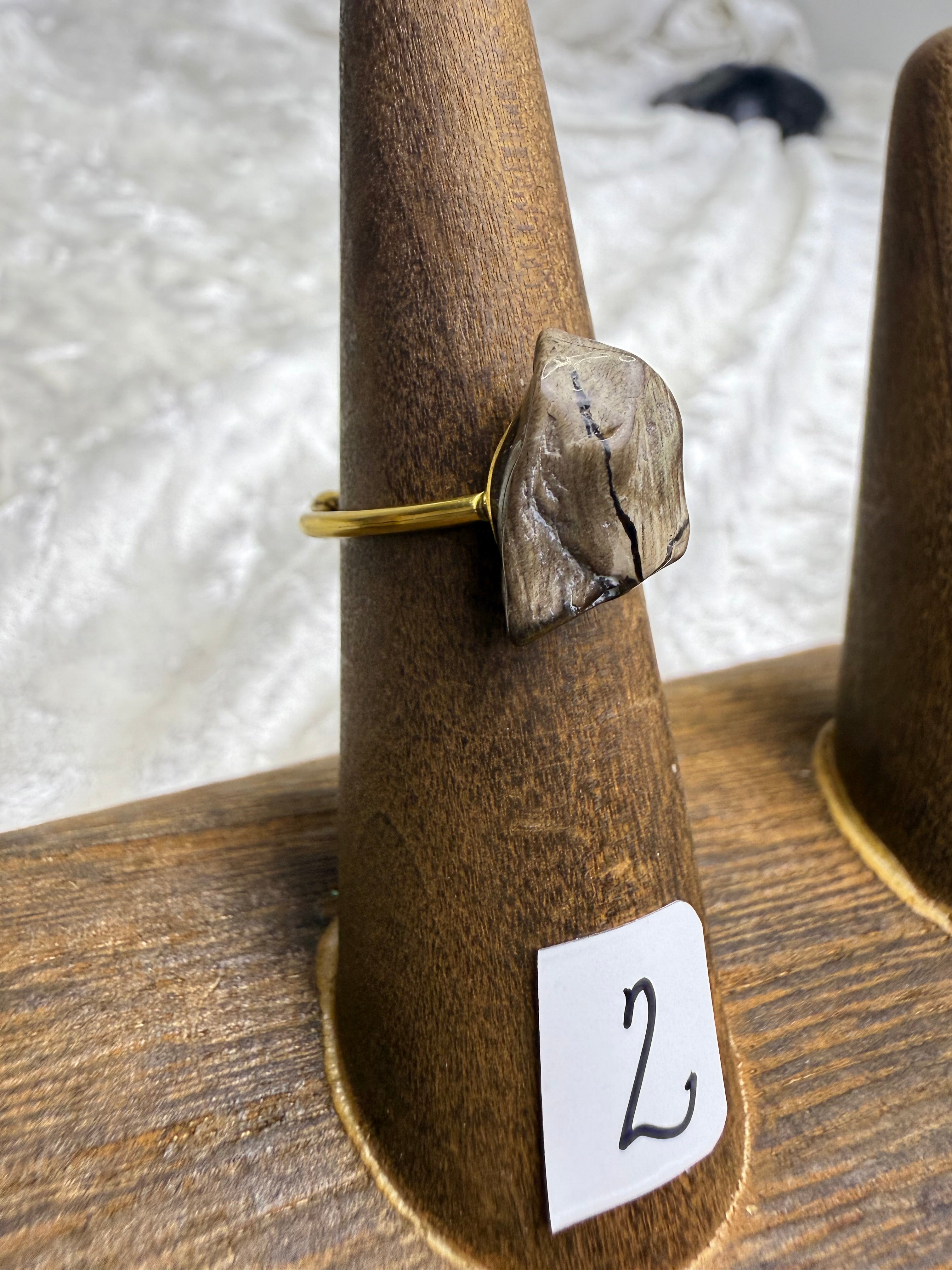One-of-a-Kind Raw Petrified Wood Ring #2 | Handmade Adjustable Hypoallergenic Crystal Jewelry