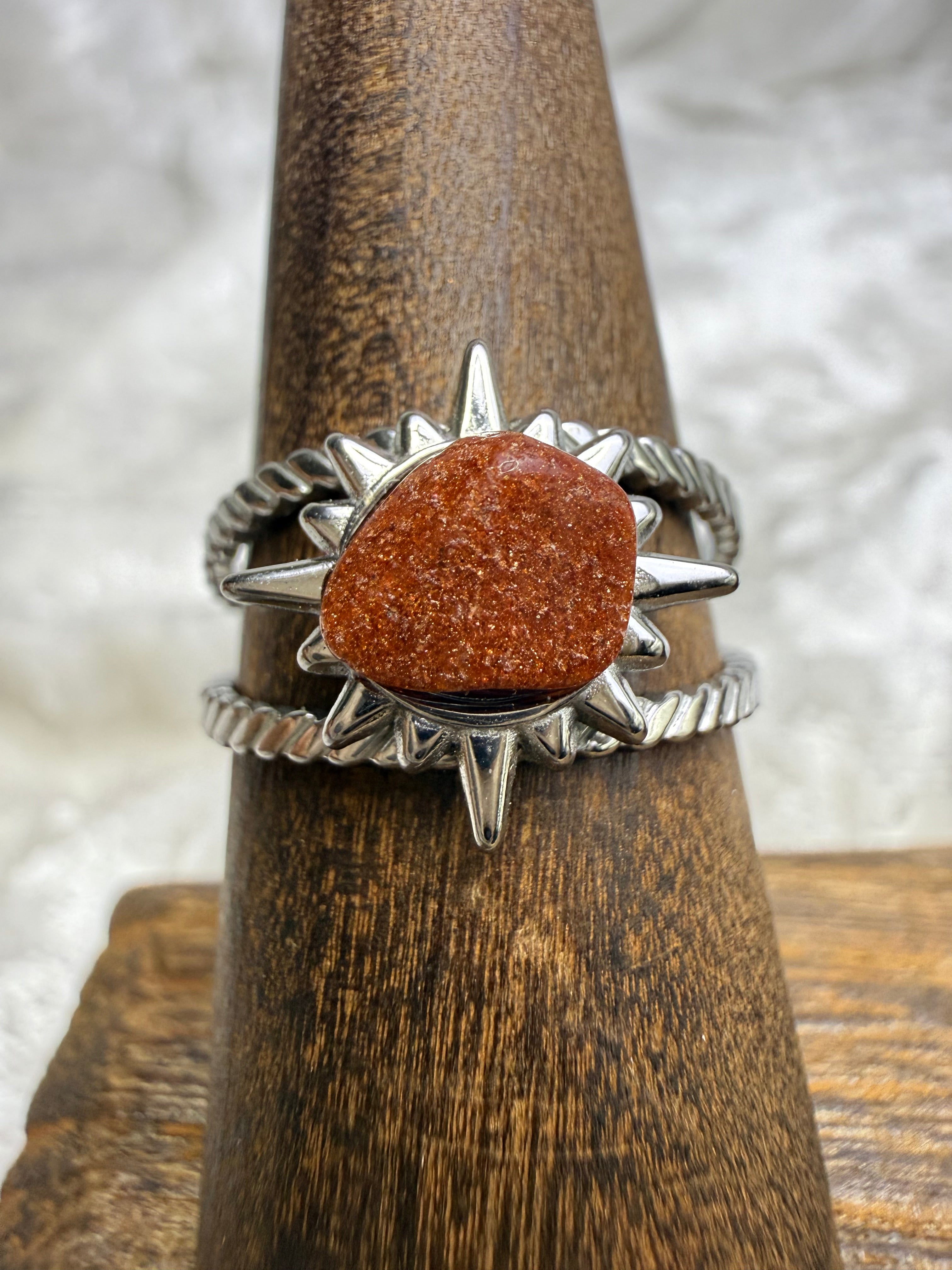 One-of-a-Kind Raw Goldstone Ring #1 | Handmade Adjustable Hypoallergenic Crystal Jewelry