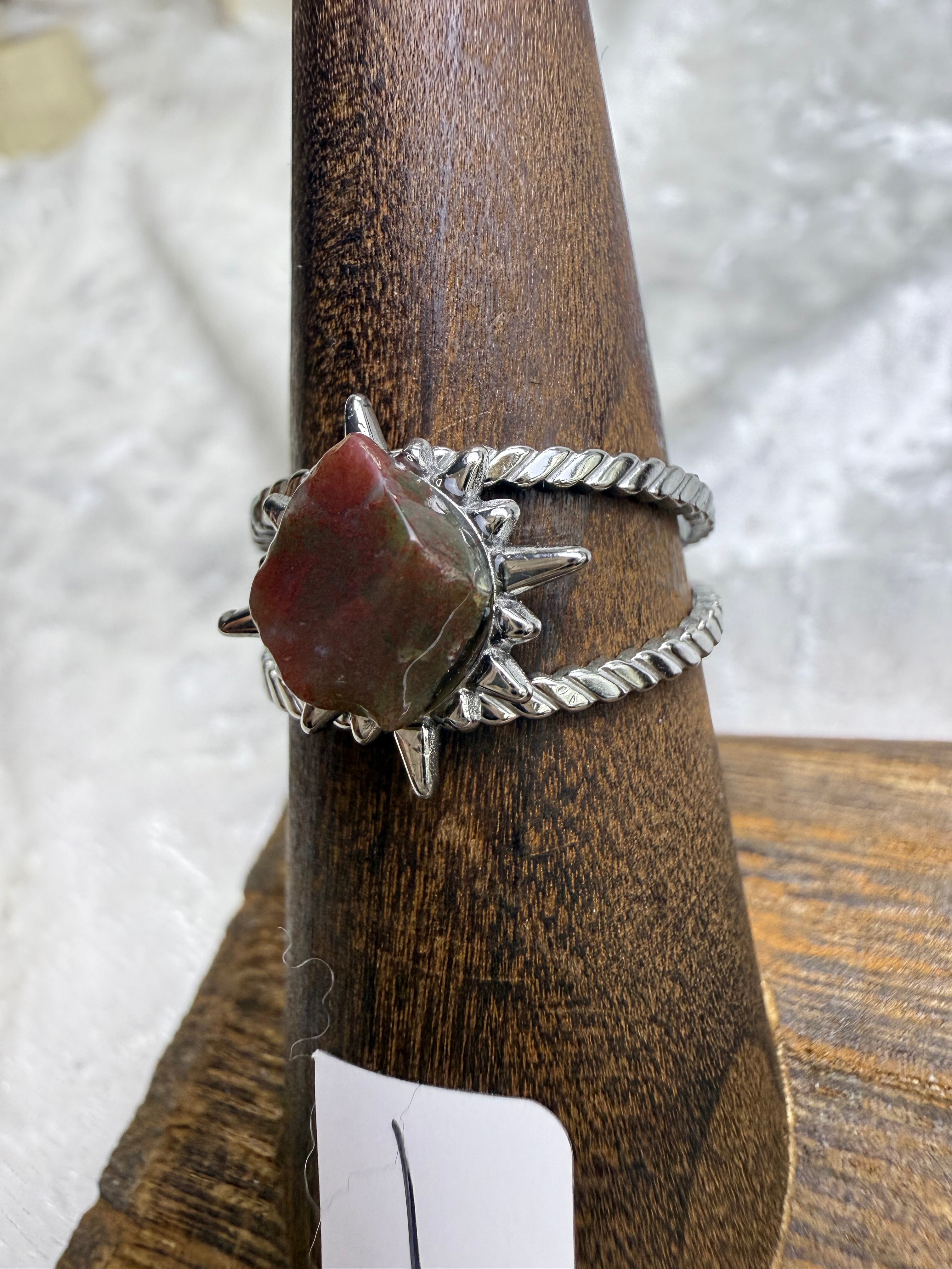 One-of-a-Kind Raw Bloodstone Ring #1 | Handmade Adjustable Hypoallergenic Crystal Jewelry