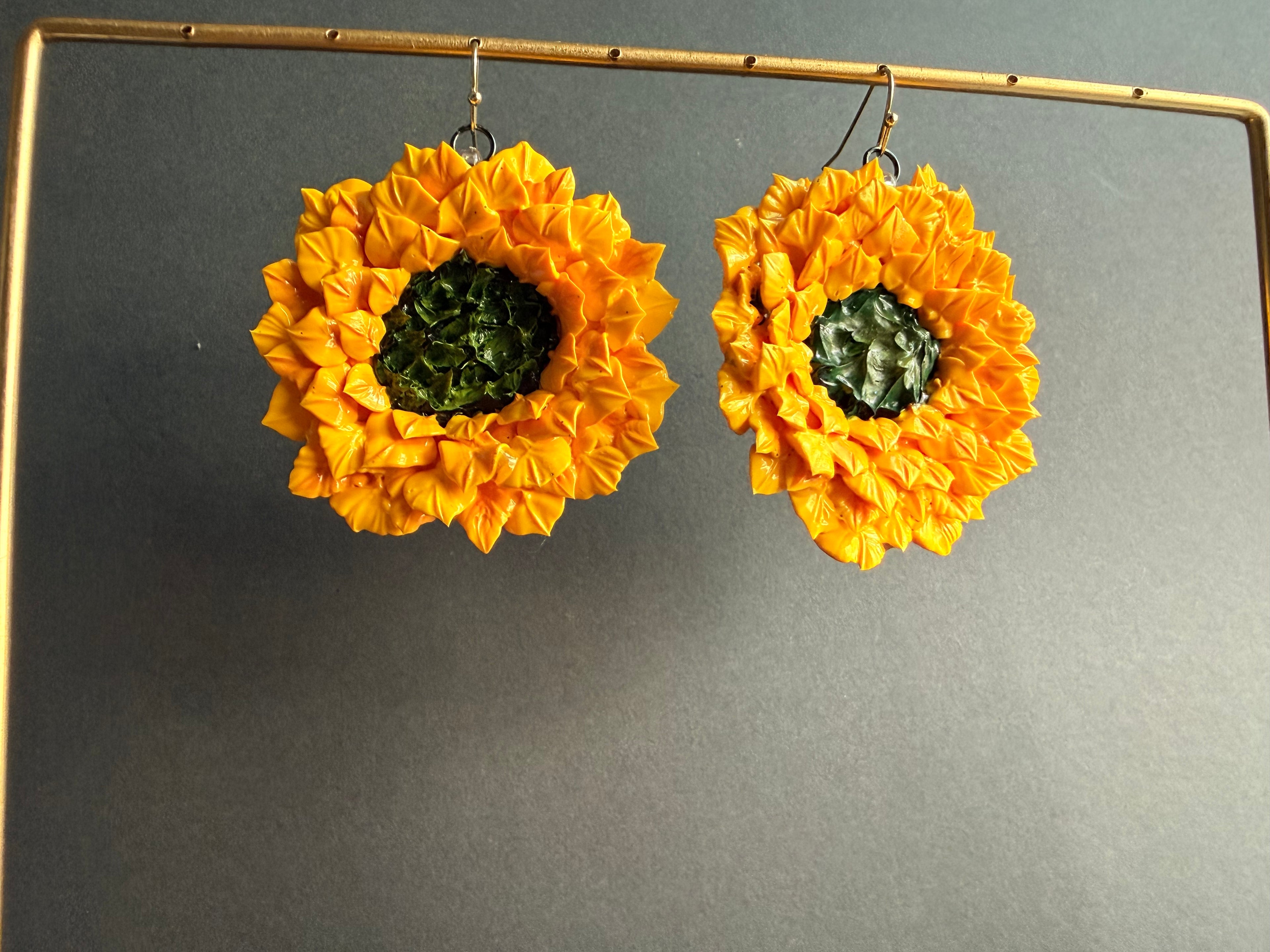 Sunflower Dangle Floral Sculpture Earrings