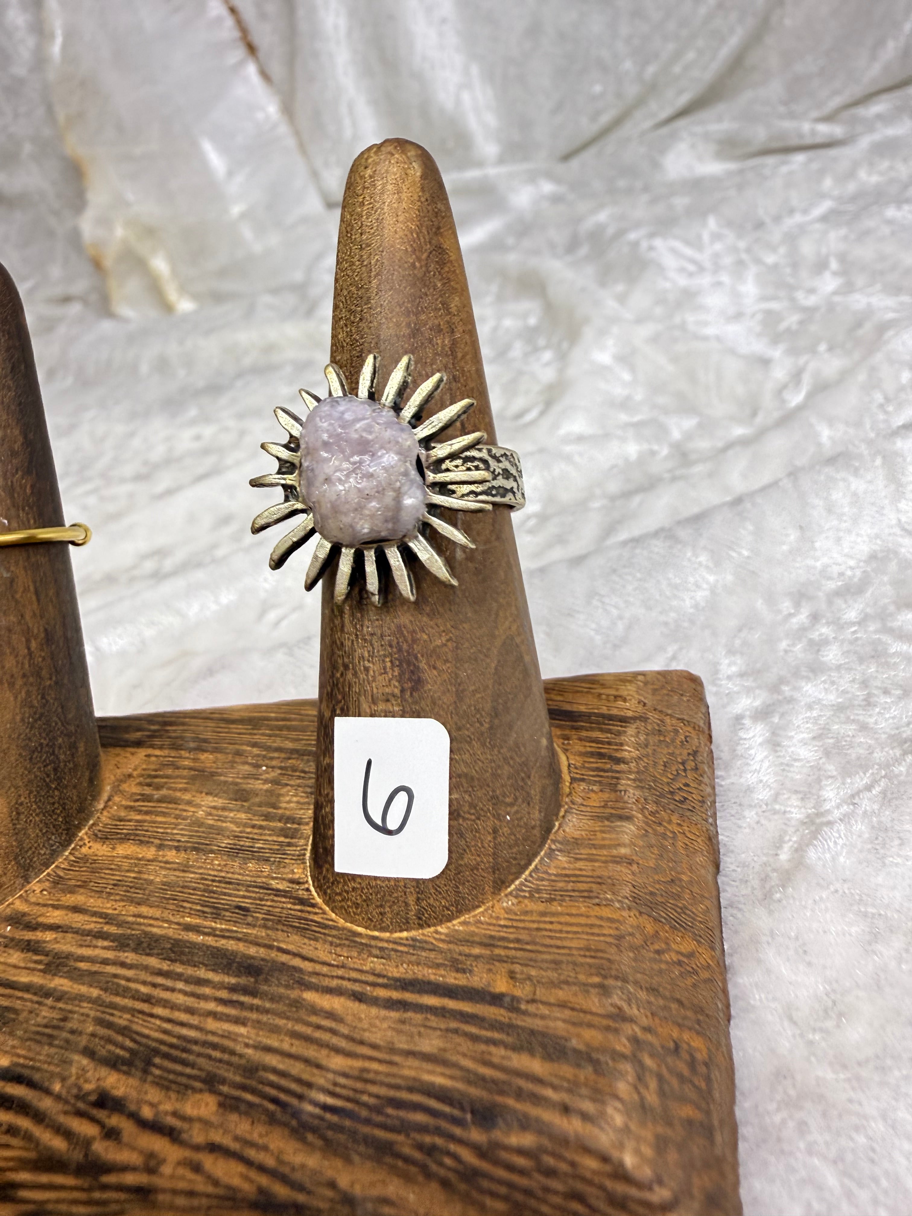 One-of-a-Kind Raw Lepidolite Ring #6 | Handmade Adjustable Hypoallergenic Crystal Jewelry