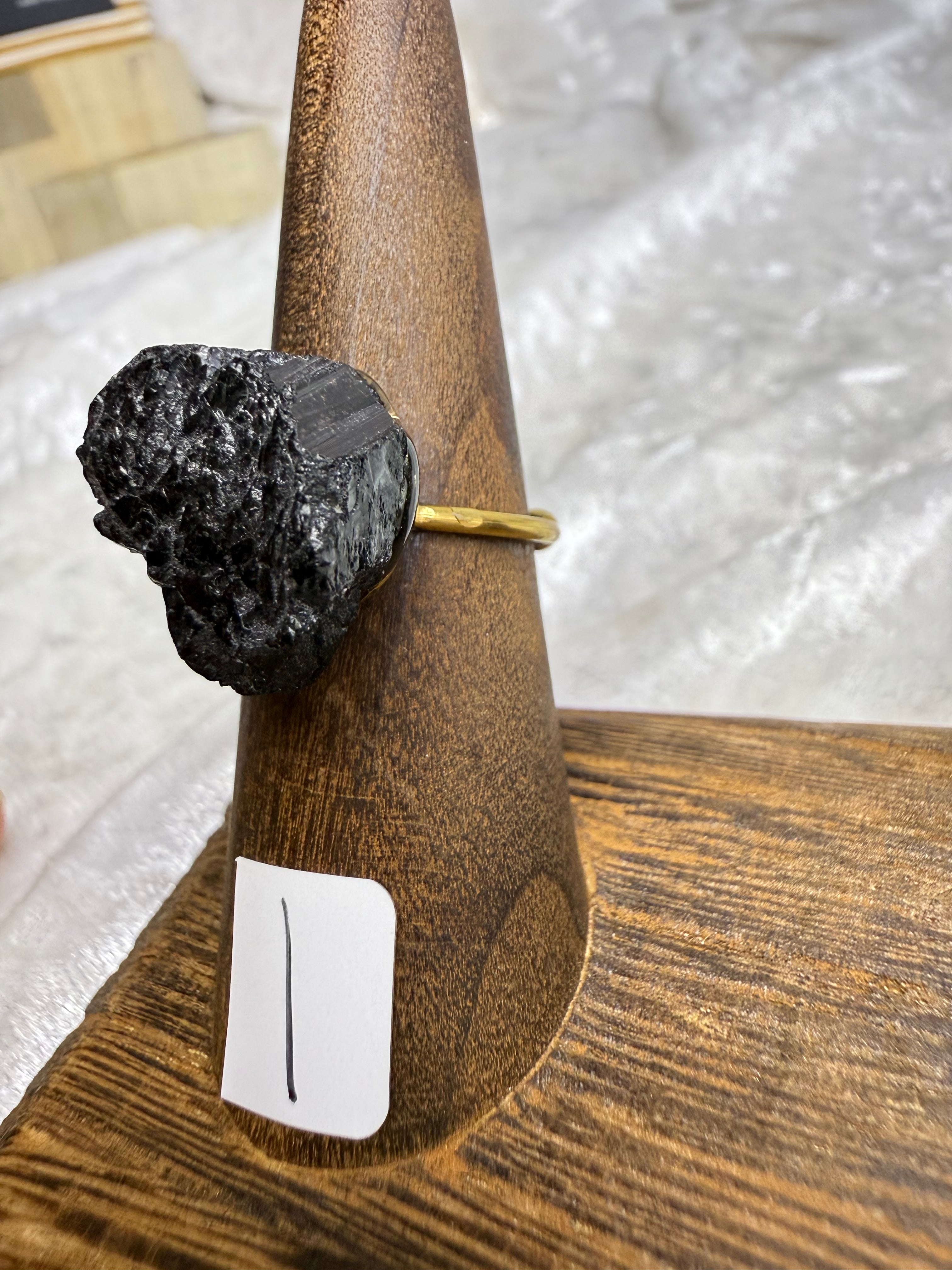One-of-a-Kind Raw Black Tourmaline Ring #1 | Handmade Adjustable Hypoallergenic Crystal Jewelry