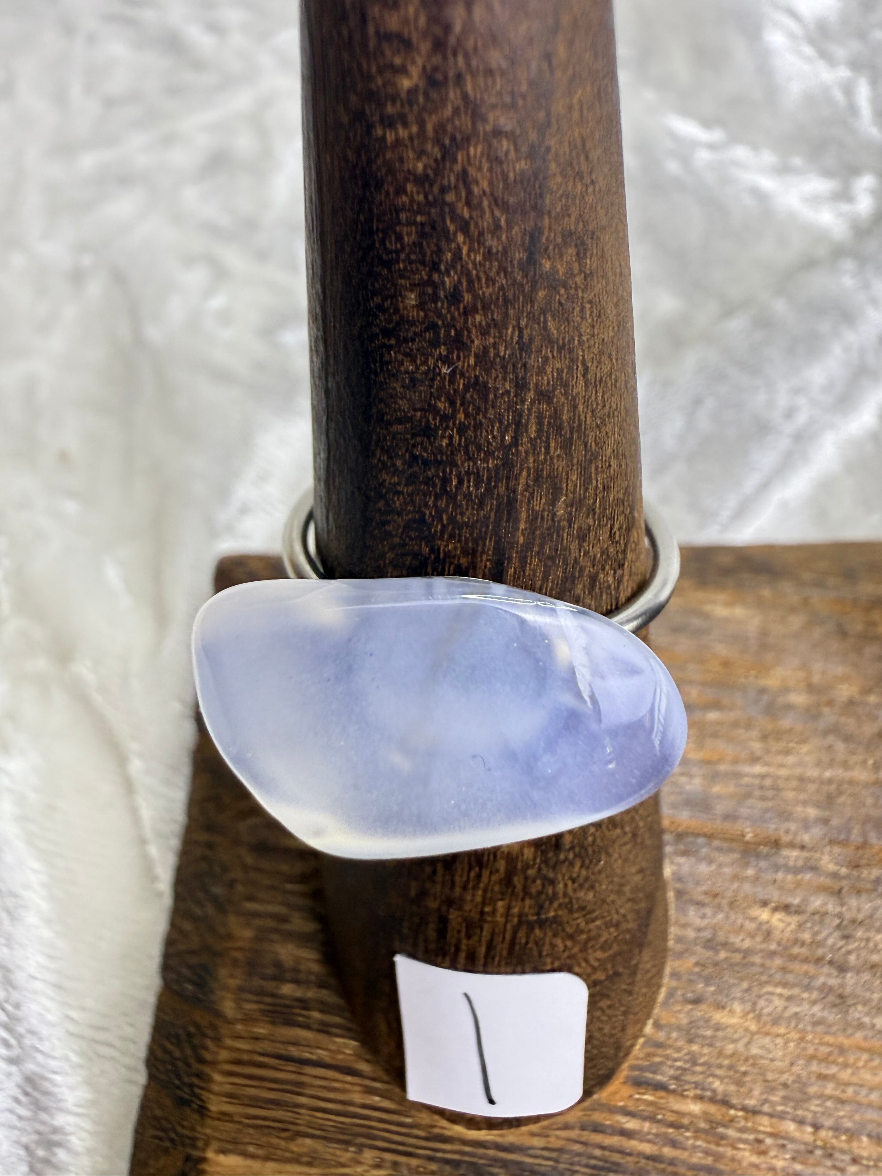 One-of-a-Kind Raw Blue Chalcedony Ring #1 | Handmade Adjustable Hypoallergenic Crystal Jewelry