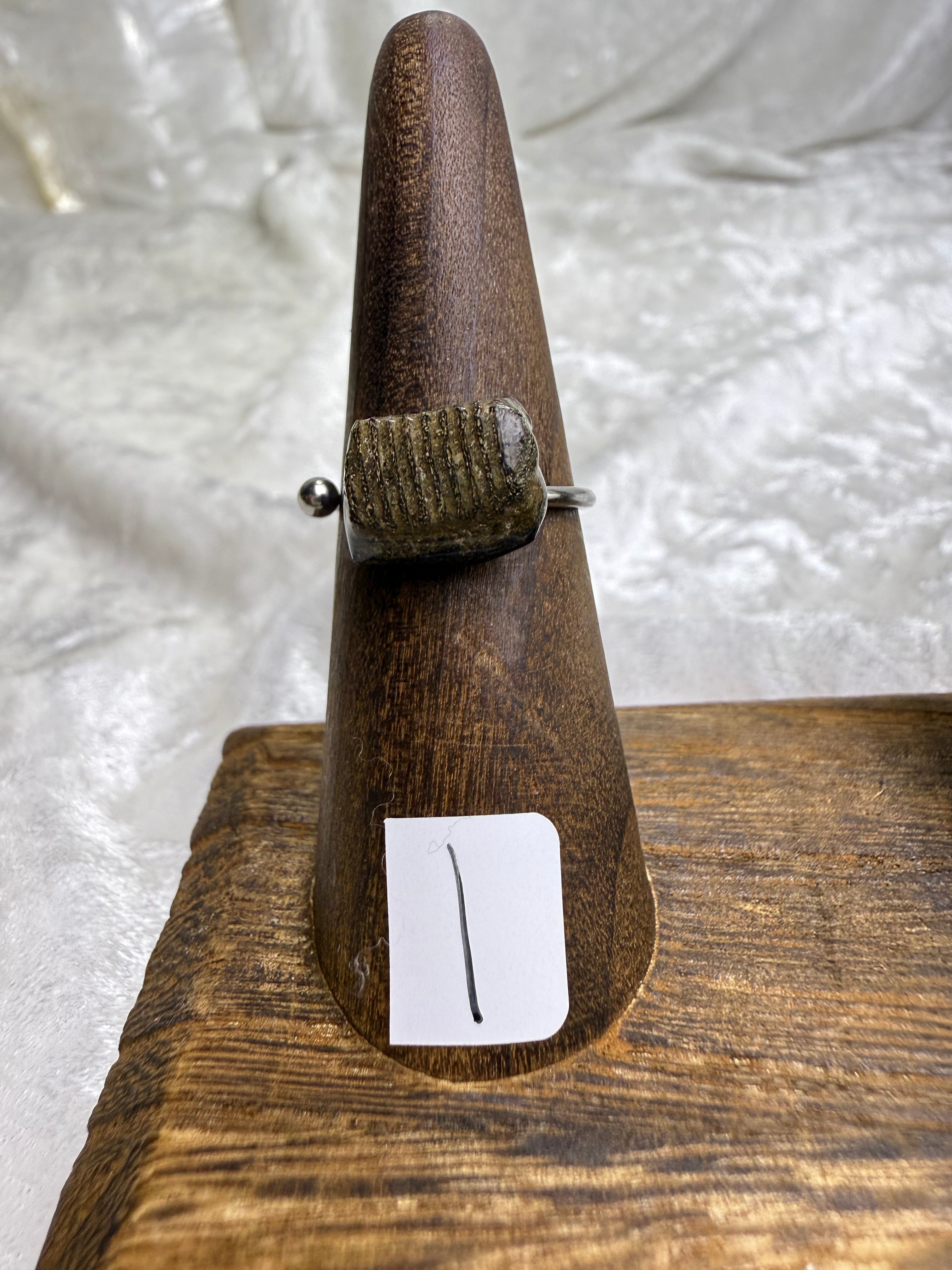 One-of-a-Kind Raw Fossilized Stingray Tooth Ring #1 | Handmade Adjustable Hypoallergenic Crystal Jewelry