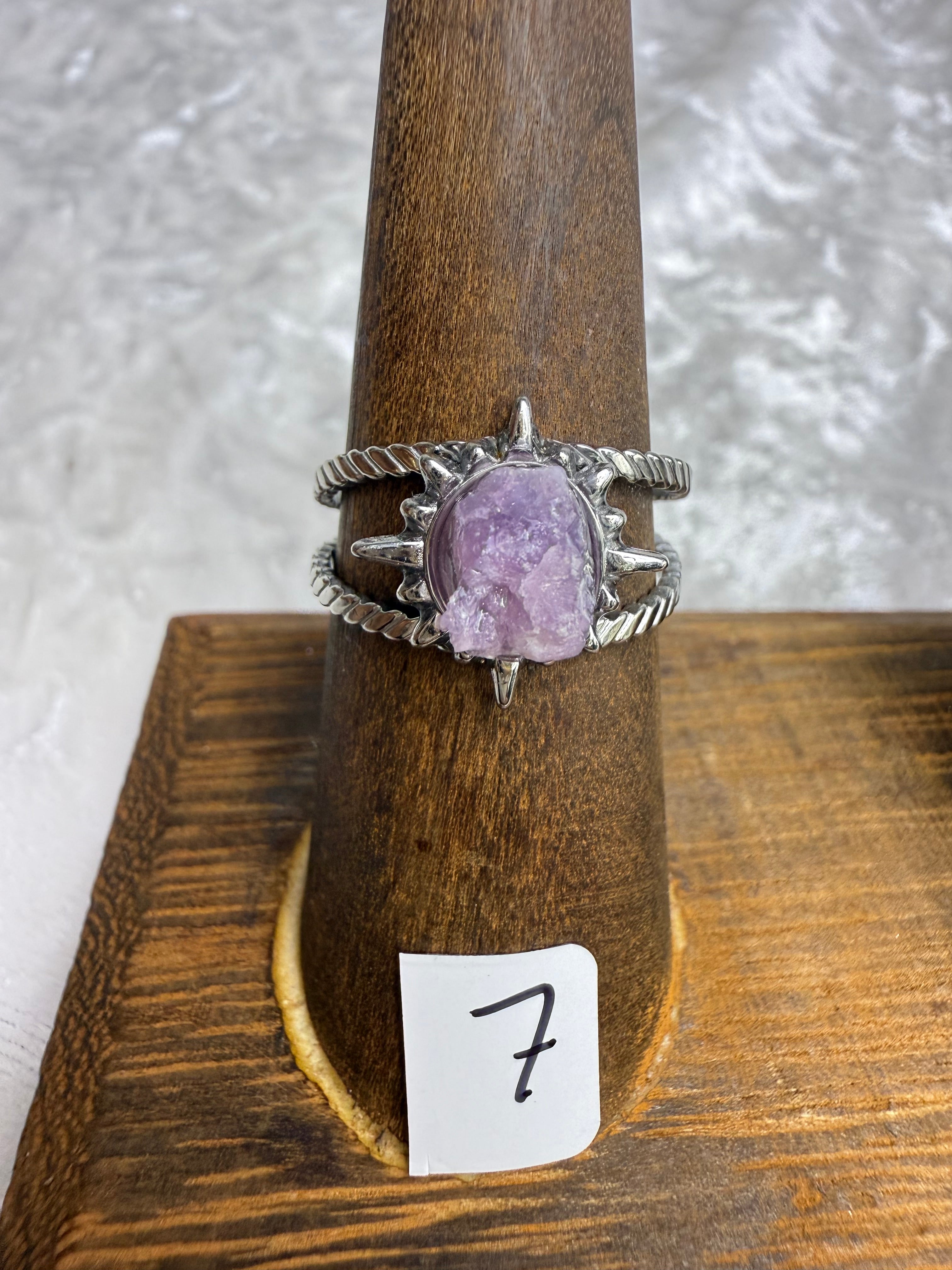 One-of-a-Kind Raw Lepidolite Ring #7 | Handmade Adjustable Hypoallergenic Crystal Jewelry