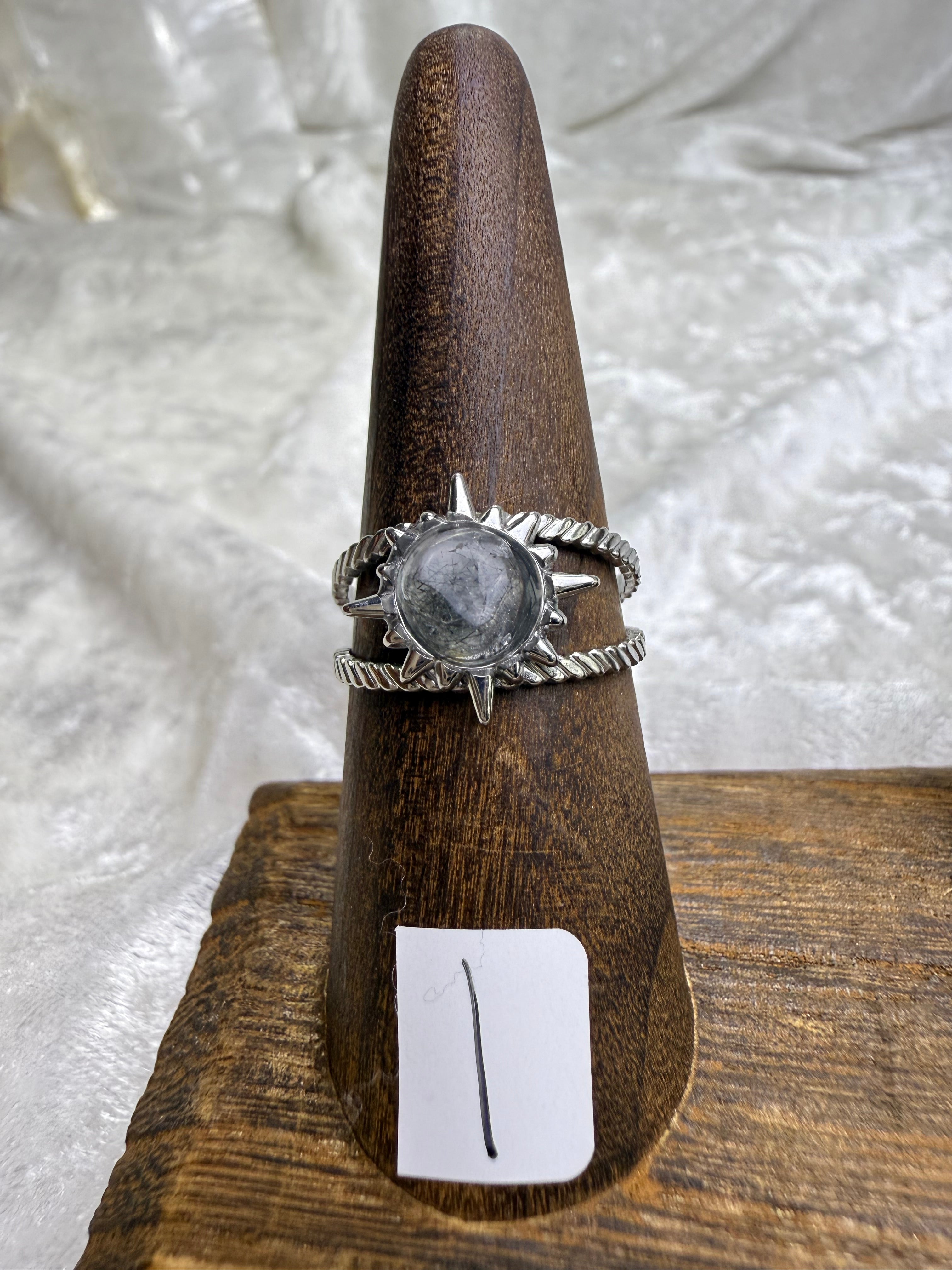 One-of-a-Kind Tourmalinated Quartz Ring #1 | Handmade Adjustable Hypoallergenic Crystal Jewelry