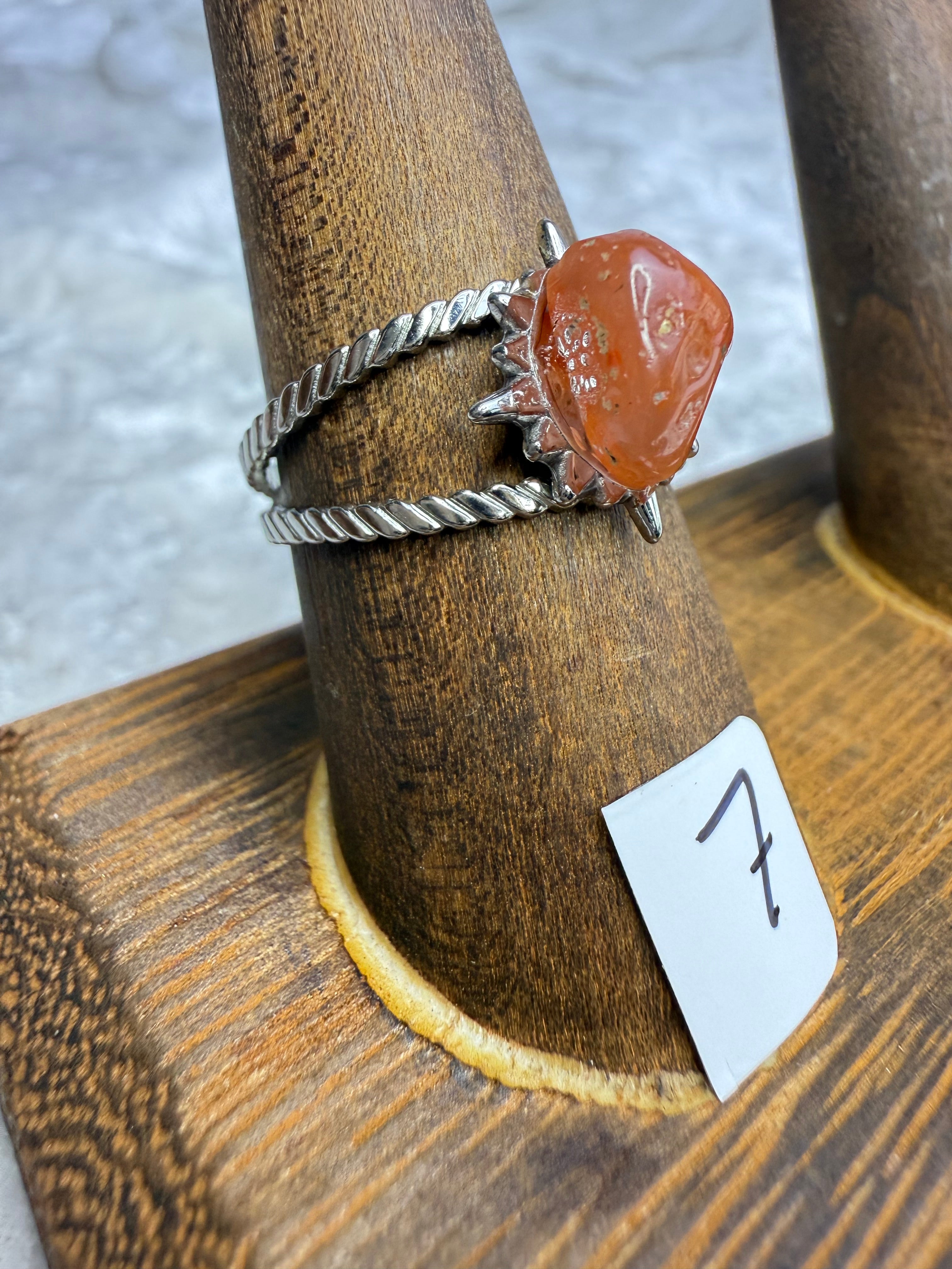 One-of-a-Kind Raw Carnelian Ring #7 | Handmade Adjustable Hypoallergenic Crystal Jewelry