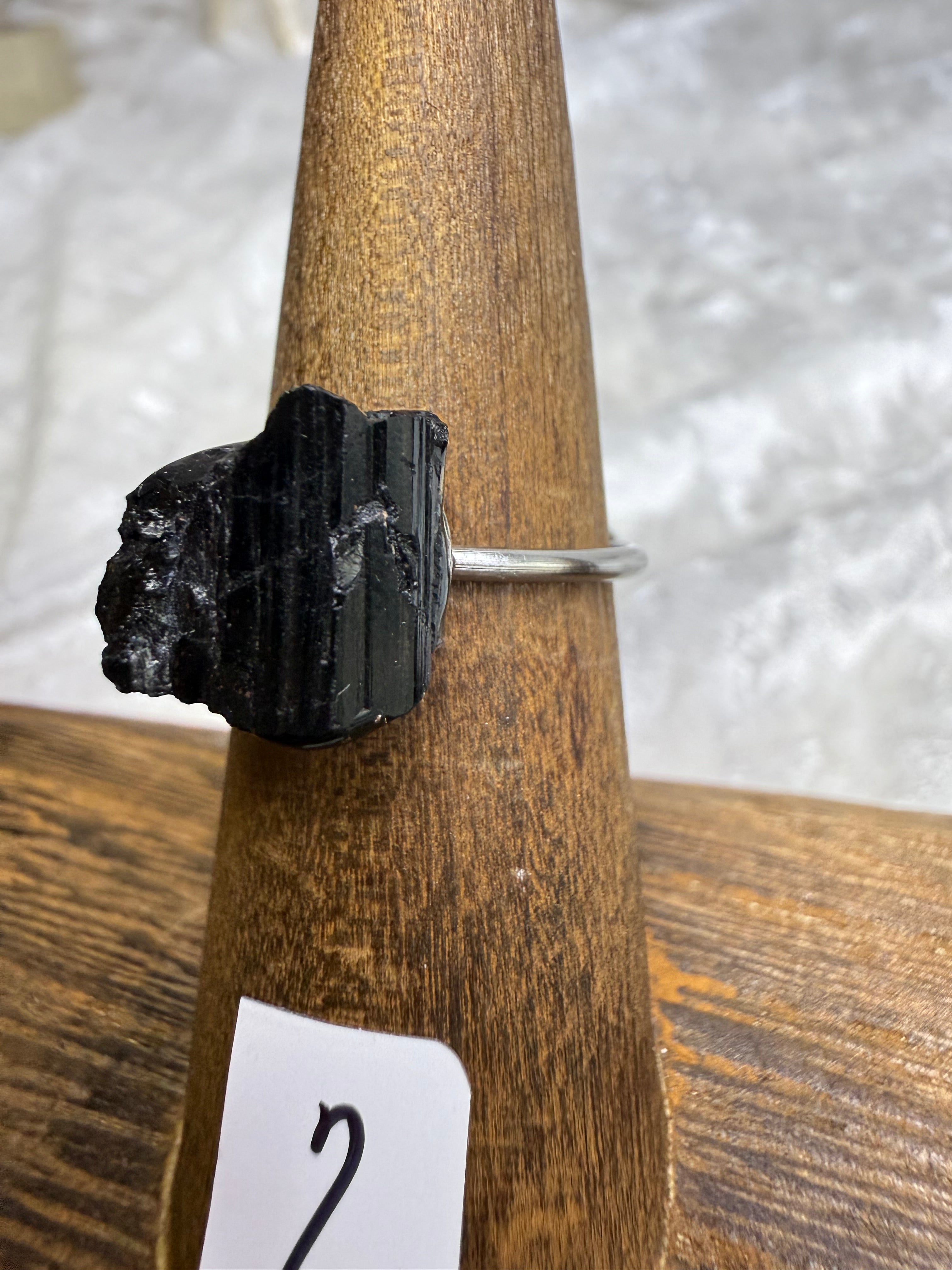 One-of-a-Kind Raw Black Tourmaline Ring #2 | Handmade Adjustable Hypoallergenic Crystal Jewelry