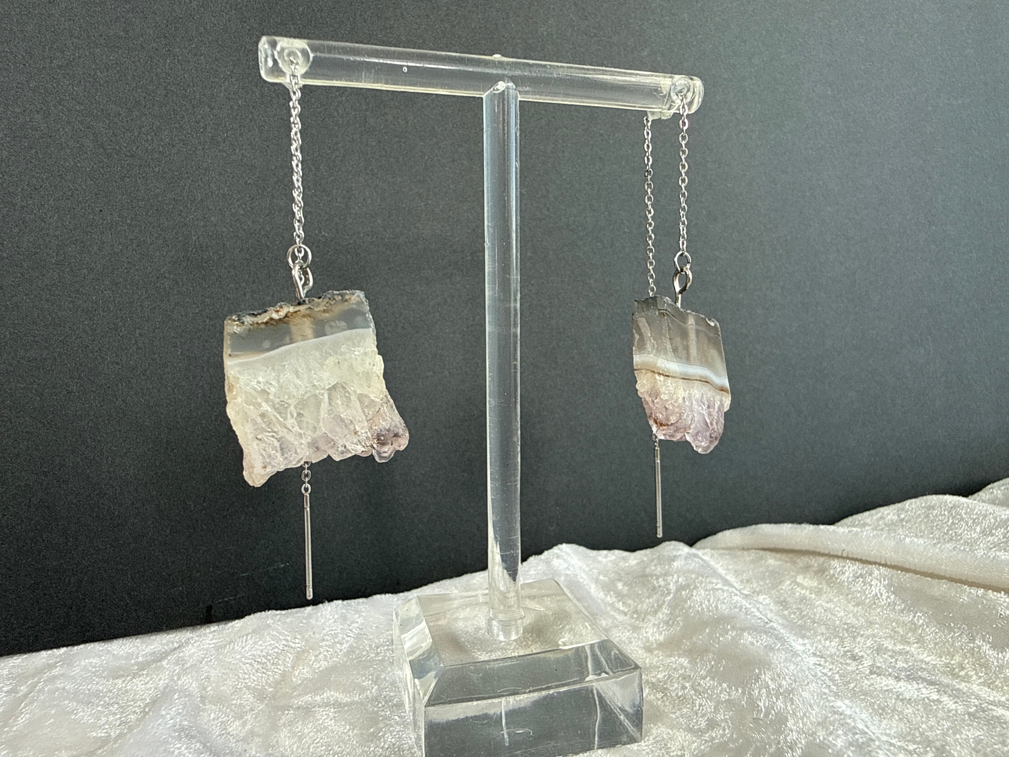 Raw Amethyst Crystal Threader Earrings