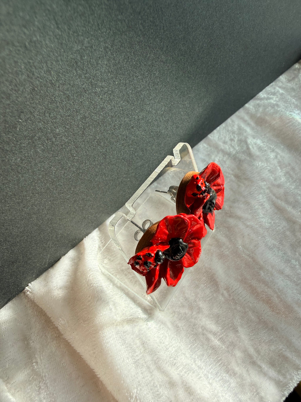 Little Reds with Ladybugs Floral Sculpture Earrings