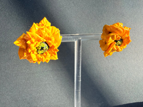 Chunky Sunflower Floral Sculpture Earrings
