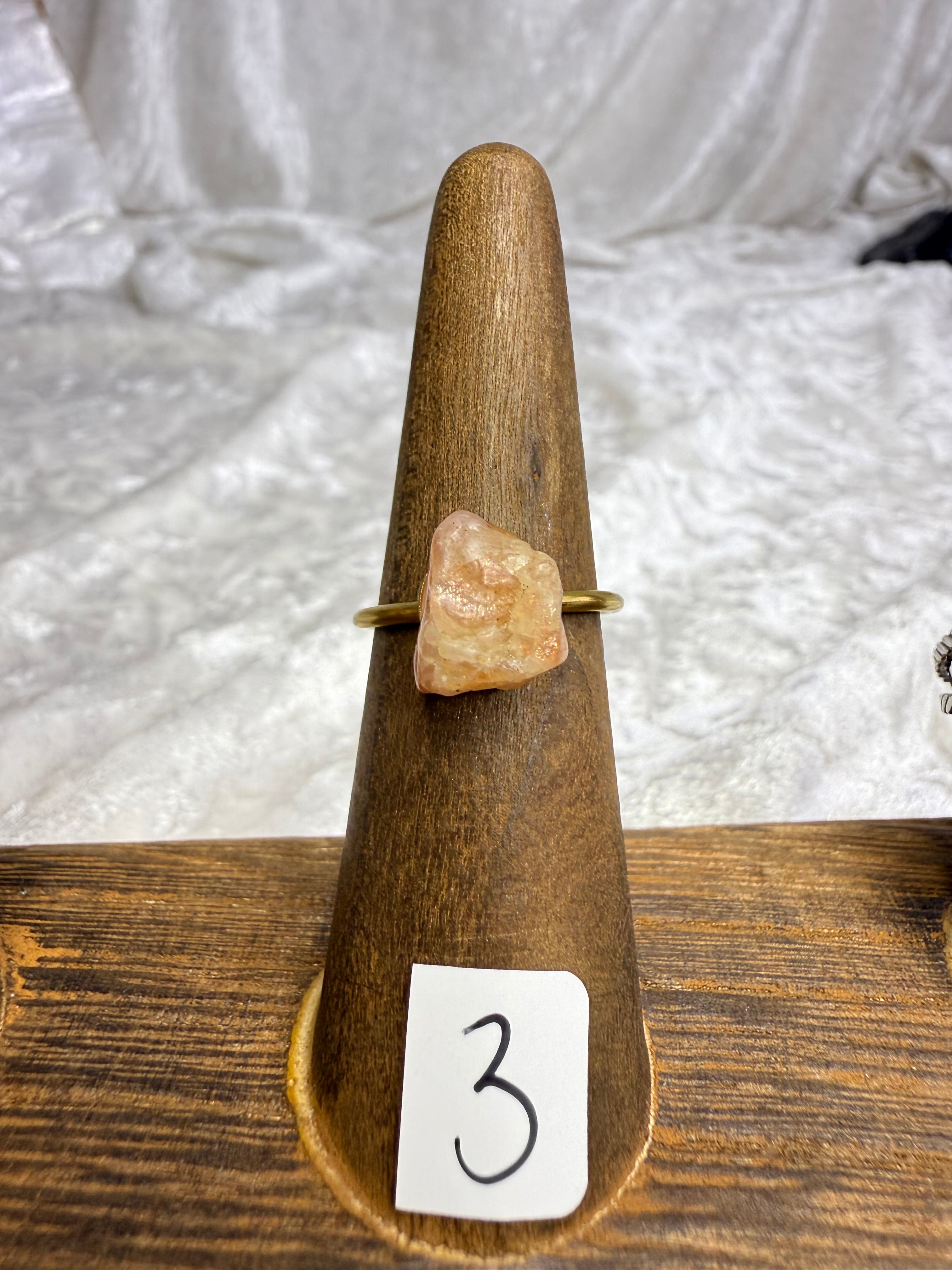 One-of-a-Kind Raw Sunstone Ring #3 | Handmade Adjustable Hypoallergenic Crystal Jewelry