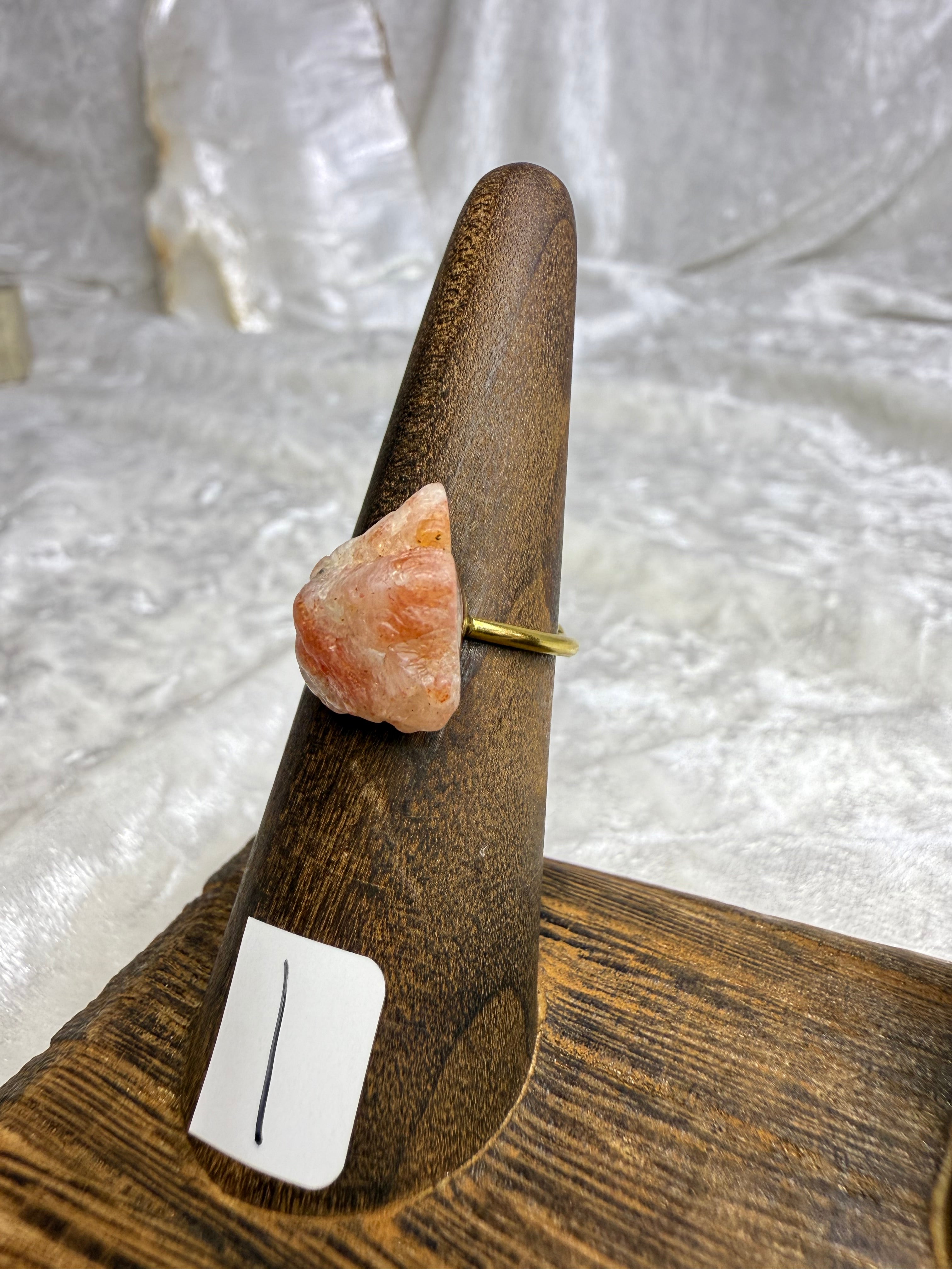 One-of-a-Kind Raw Sunstone Ring #1 | Handmade Adjustable Hypoallergenic Crystal Jewelry