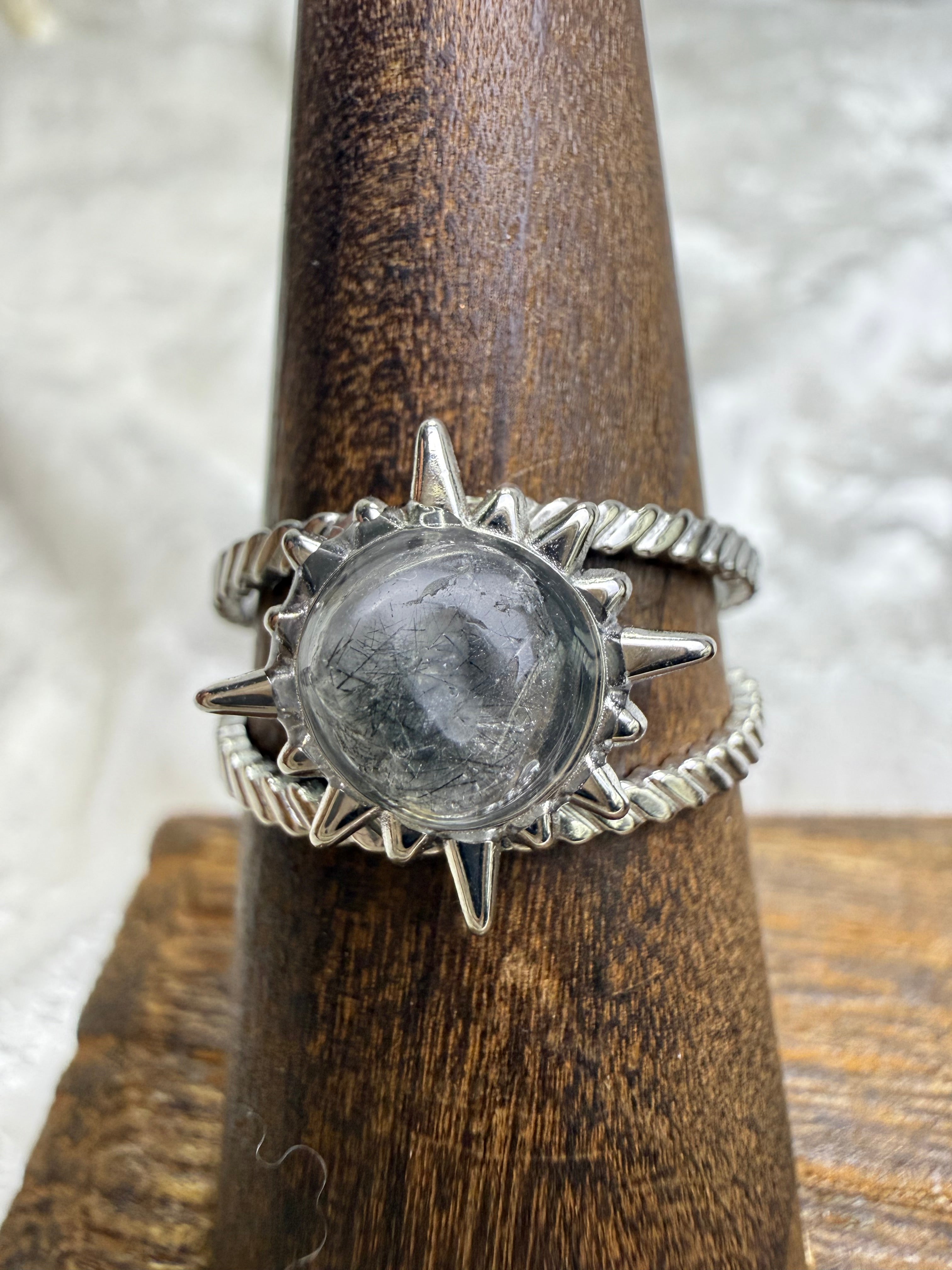 One-of-a-Kind Tourmalinated Quartz Ring #1 | Handmade Adjustable Hypoallergenic Crystal Jewelry
