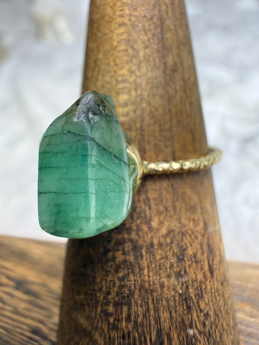 One-of-a-Kind Raw Emerald Ring #2 | Handmade Adjustable Hypoallergenic Crystal Jewelry