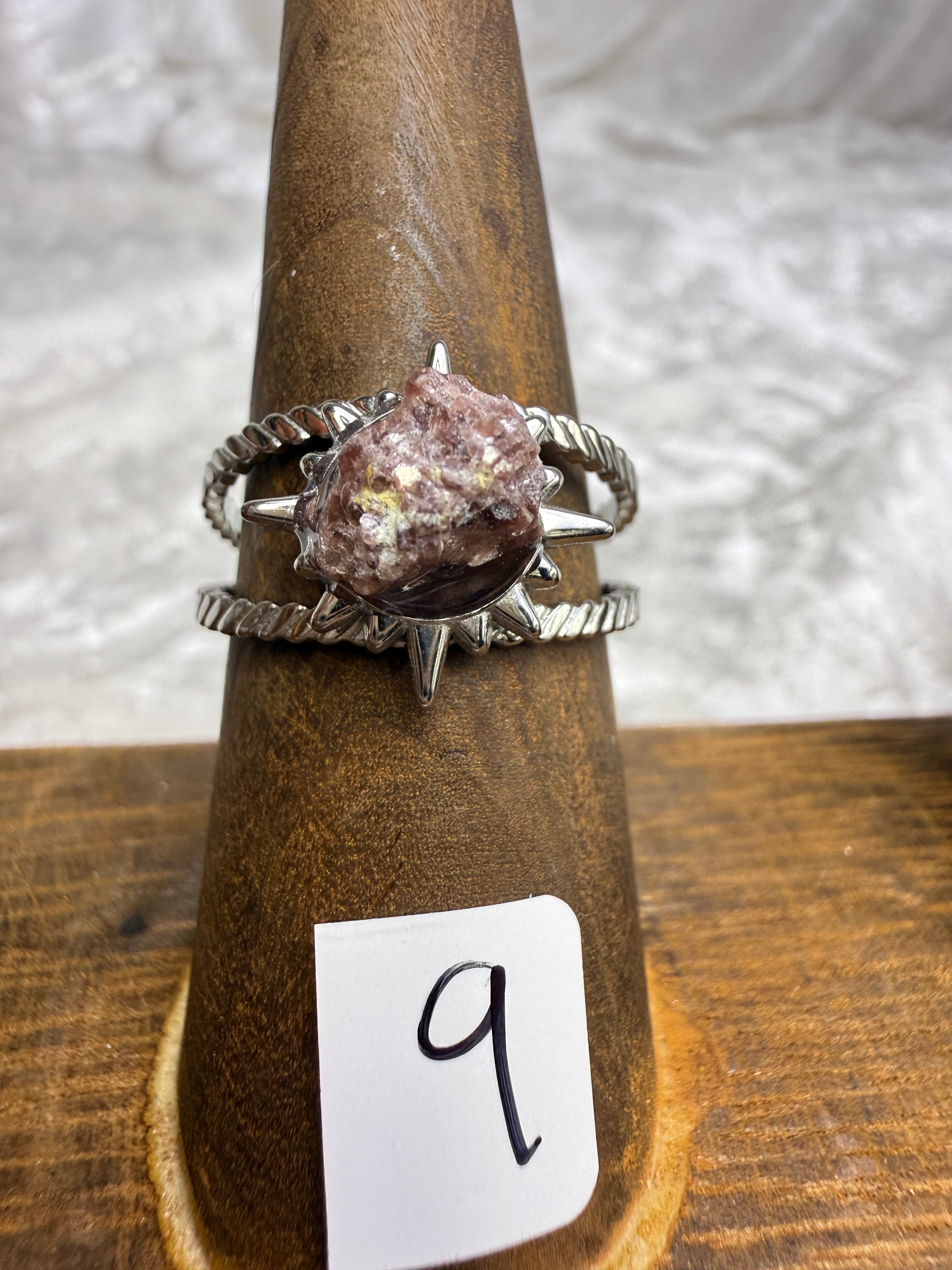 One-of-a-Kind Raw Lepidolite Ring #9 | Handmade Adjustable Hypoallergenic Crystal Jewelry