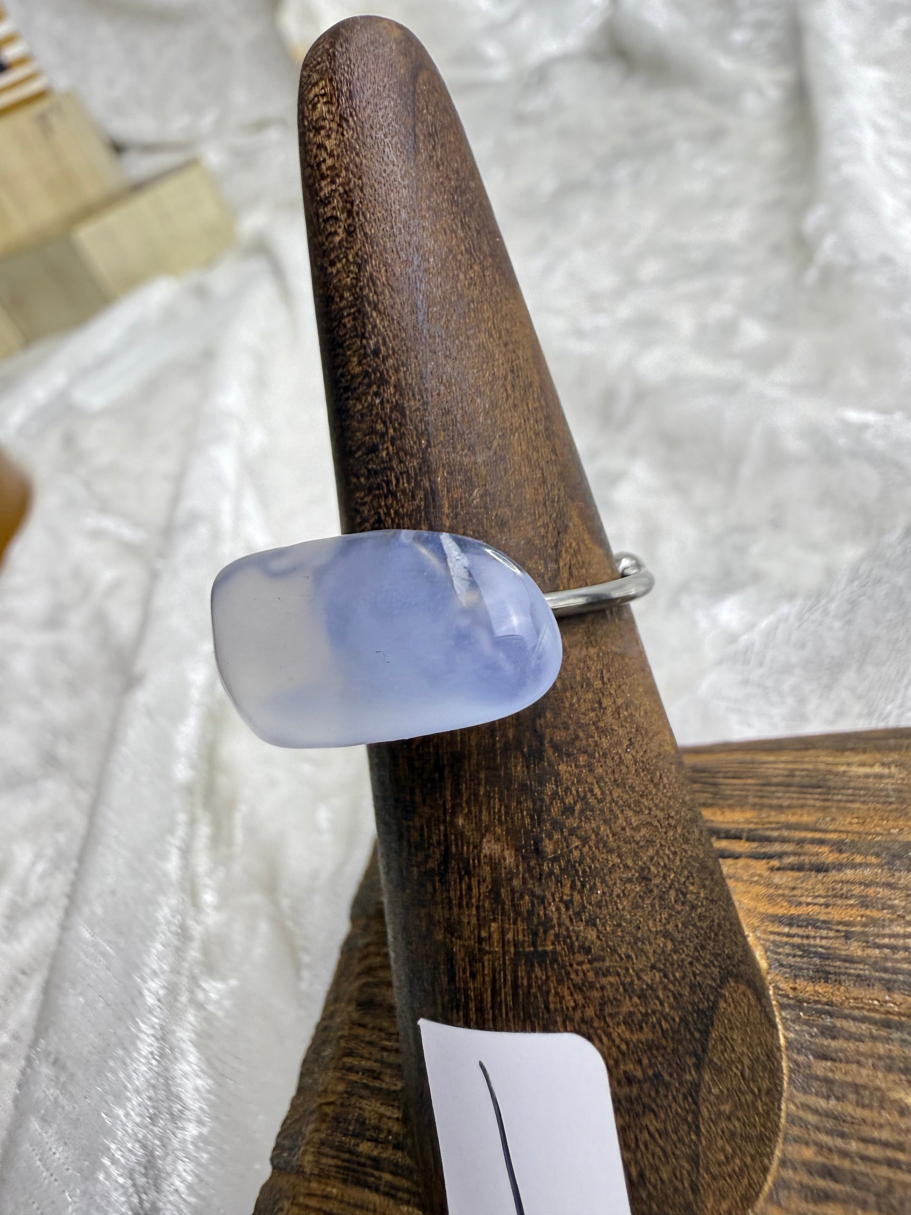 One-of-a-Kind Raw Blue Chalcedony Ring #1 | Handmade Adjustable Hypoallergenic Crystal Jewelry
