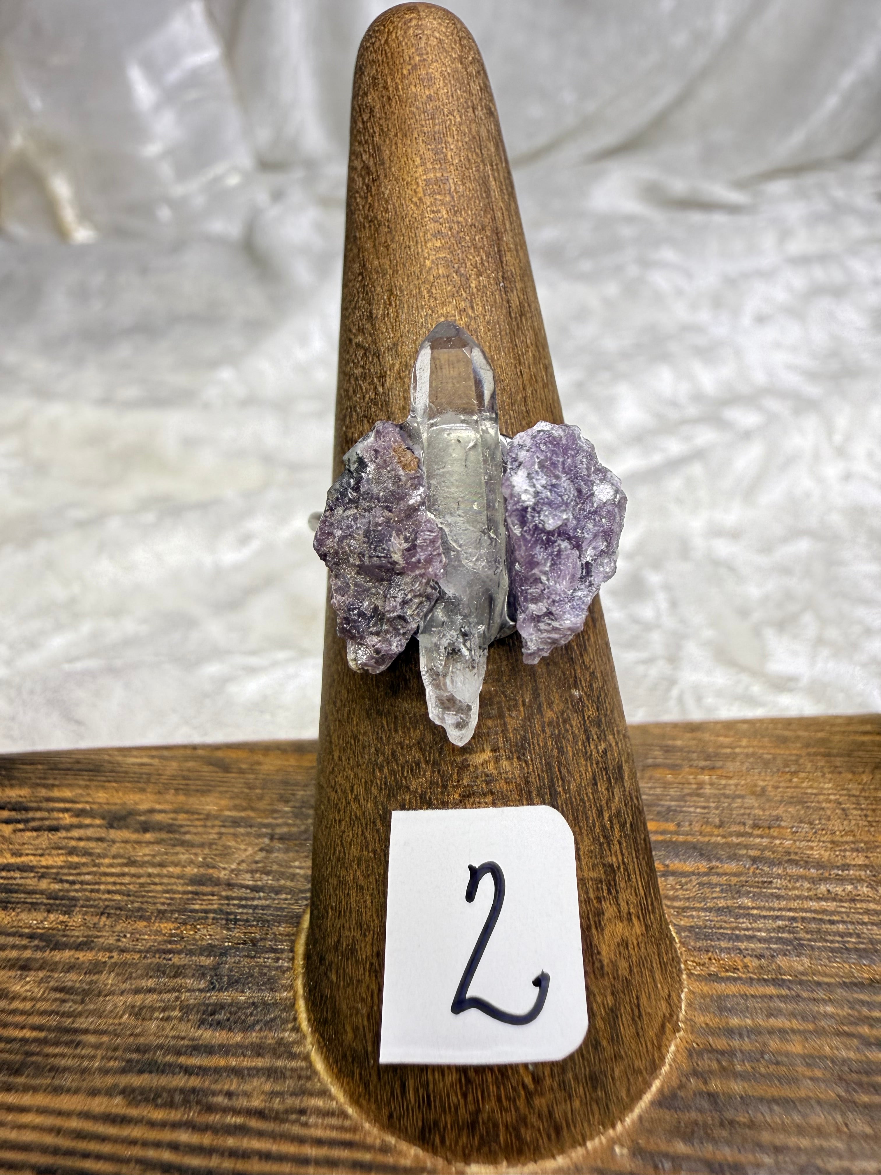 One-of-a-Kind Multi Stone Raw Lepidolite & Selenite Ring | Handmade Adjustable Hypoallergenic Crystal Jewelry