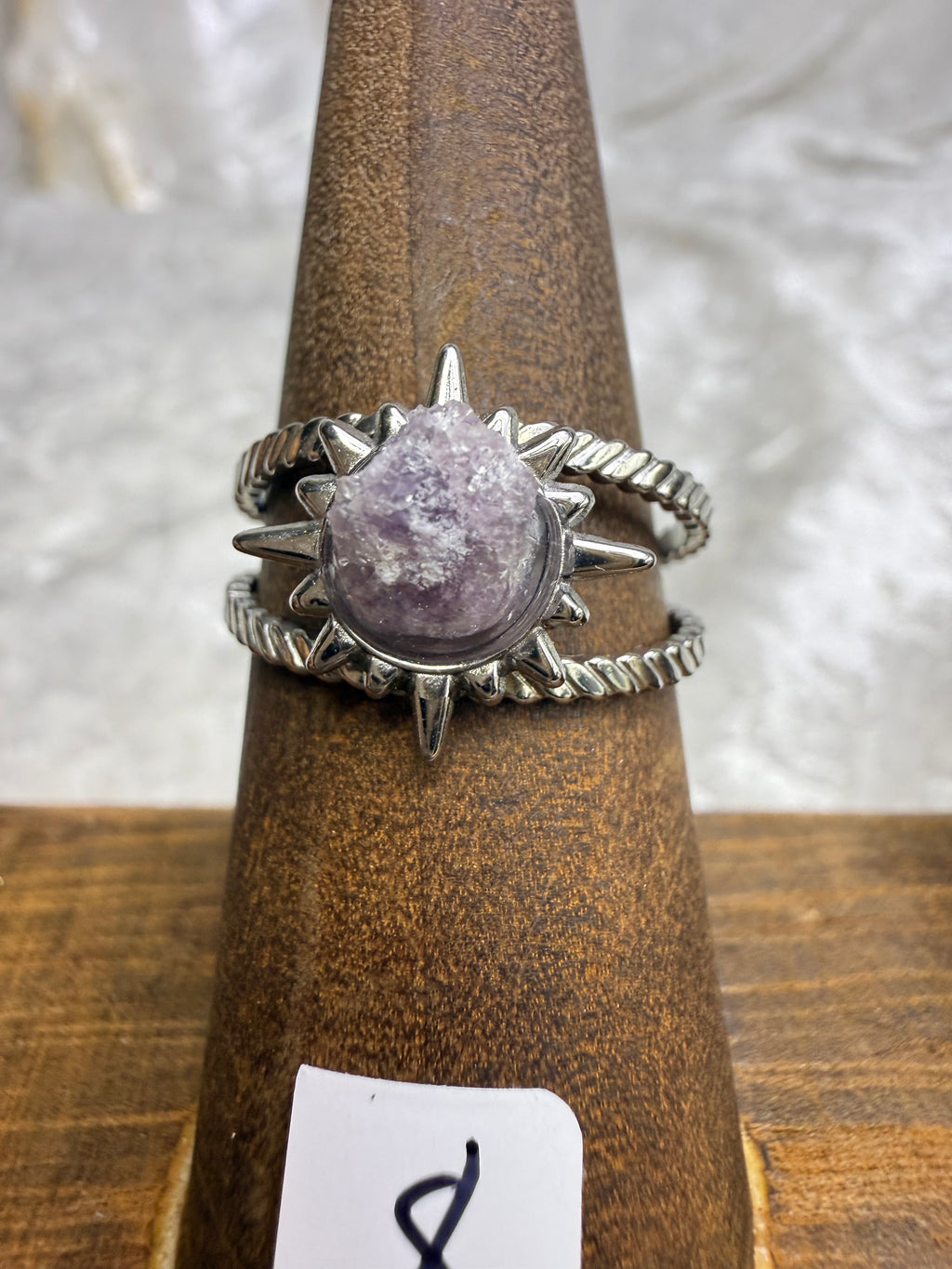 One-of-a-Kind Raw Lepidolite Ring #8 | Handmade Adjustable Hypoallergenic Crystal Jewelry