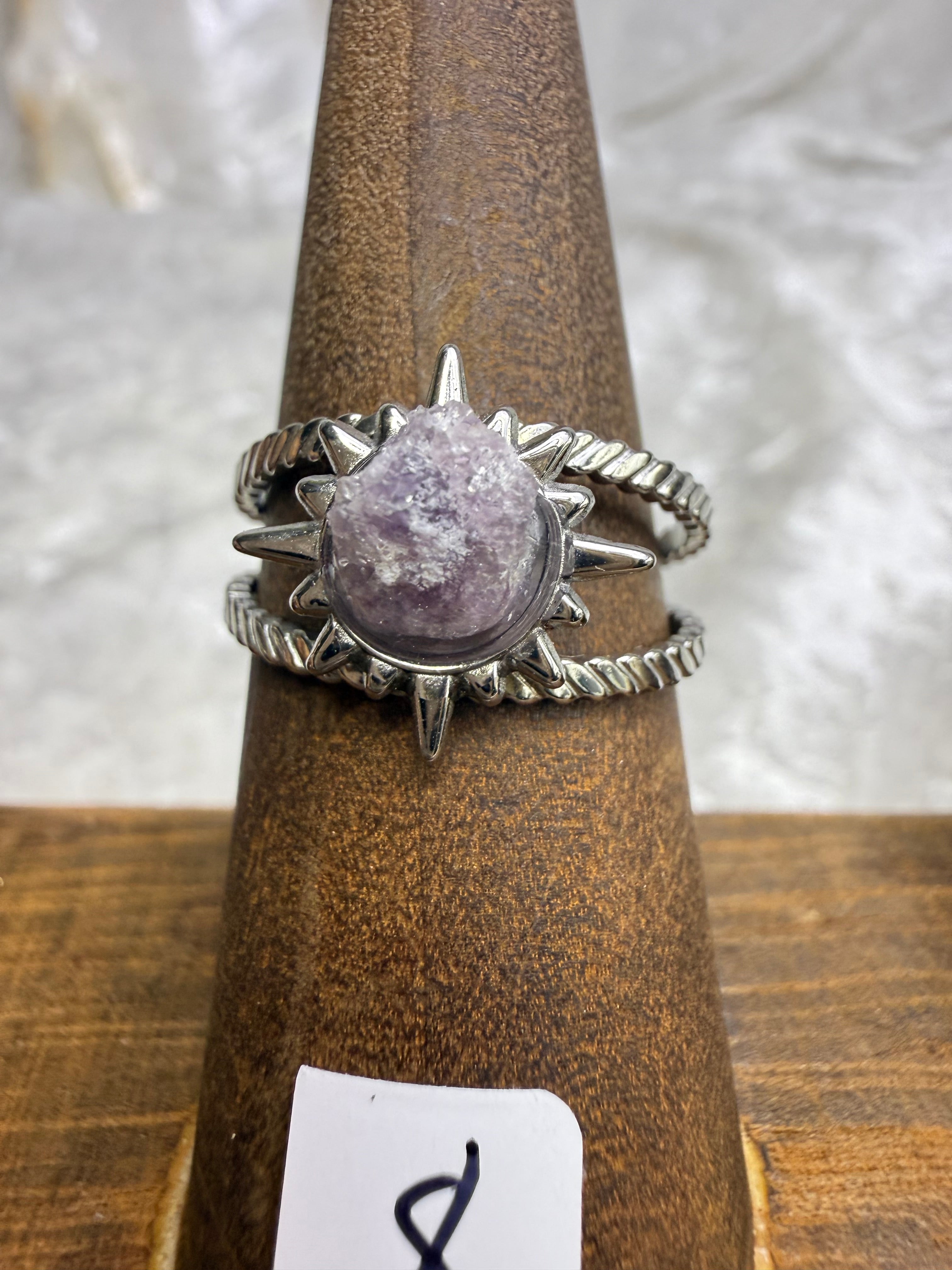 One-of-a-Kind Raw Lepidolite Ring #8 | Handmade Adjustable Hypoallergenic Crystal Jewelry