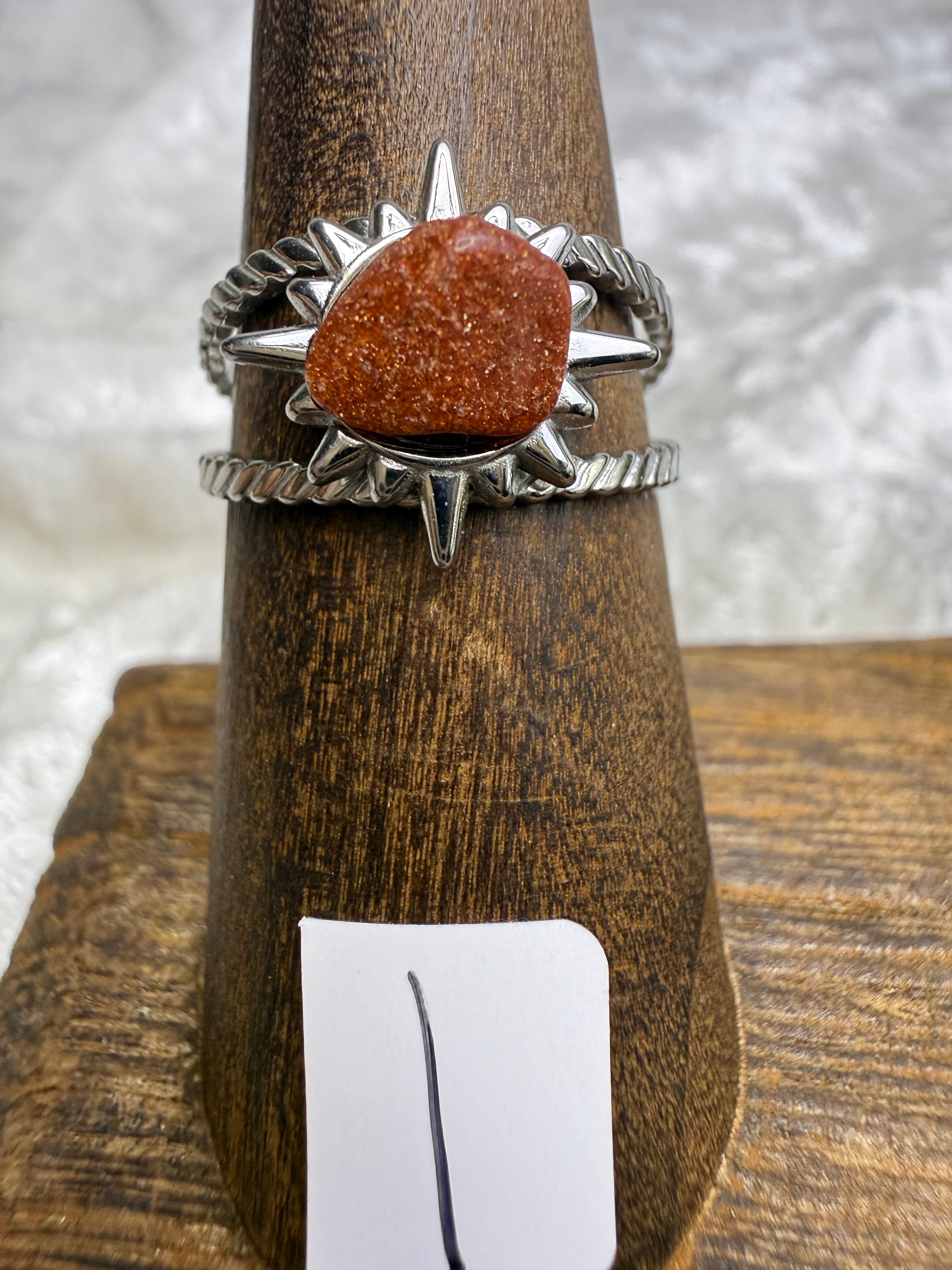 One-of-a-Kind Raw Goldstone Ring #1 | Handmade Adjustable Hypoallergenic Crystal Jewelry