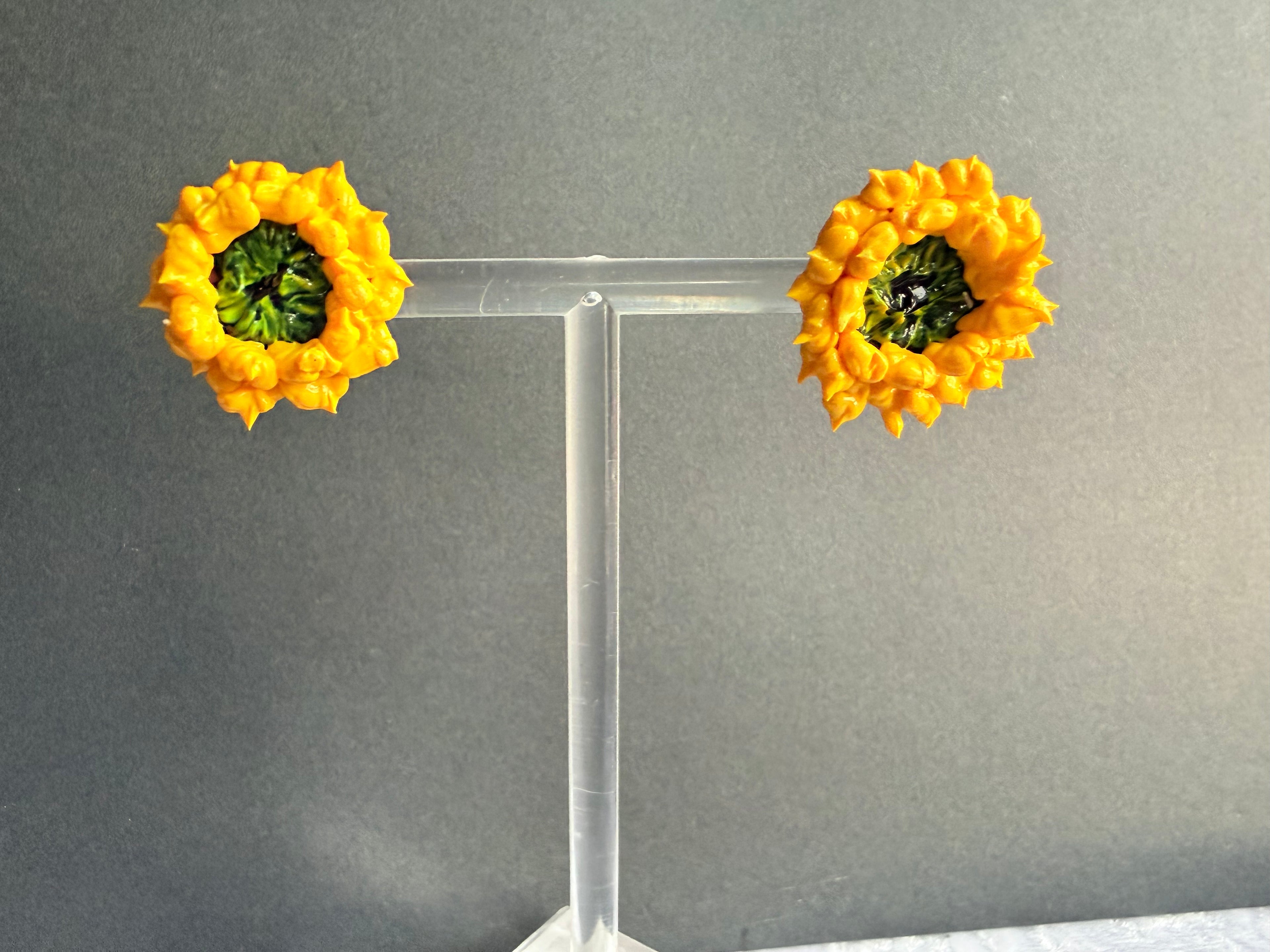 Sunflower Floral Sculpture Earrings