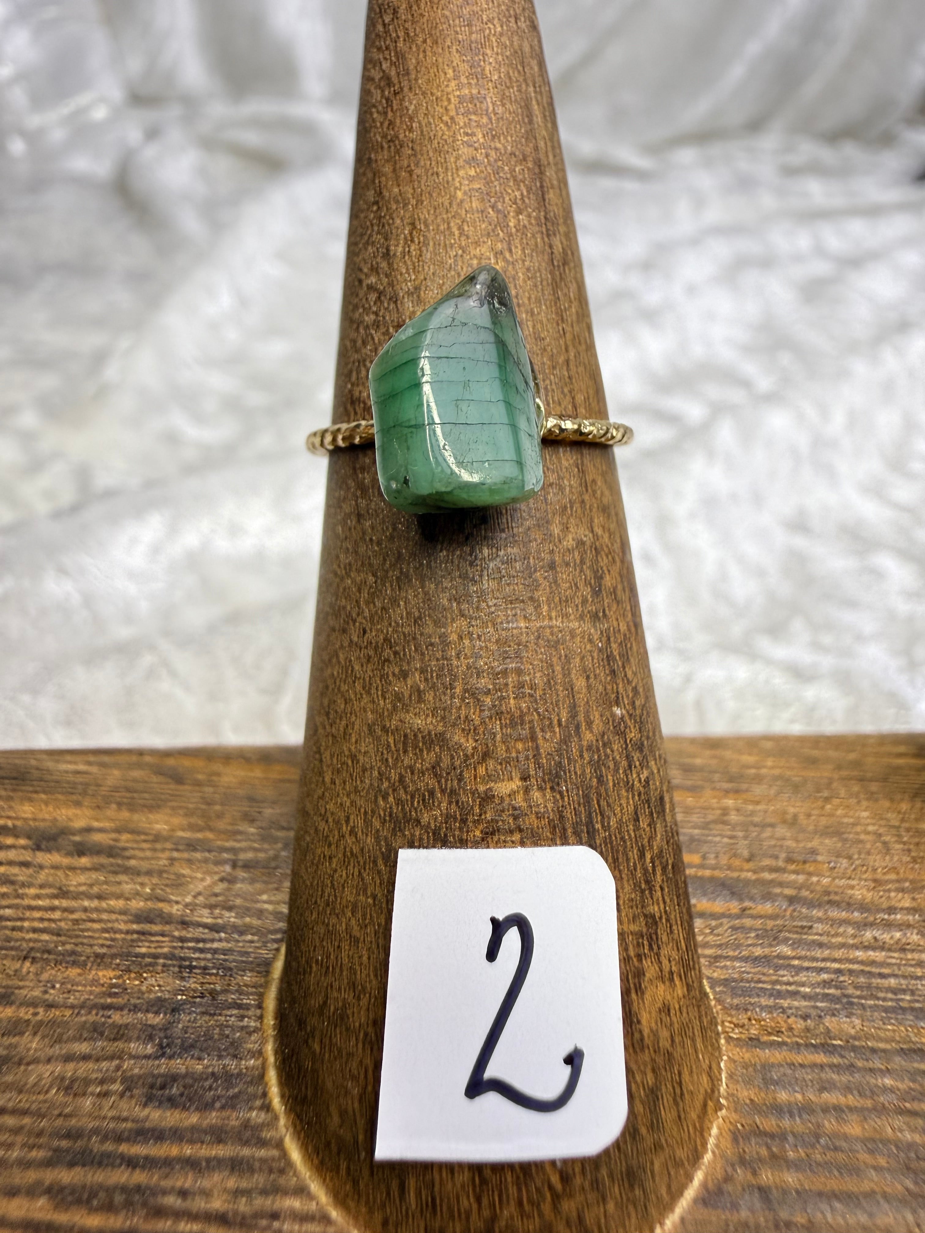 One-of-a-Kind Raw Emerald Ring #2 | Handmade Adjustable Hypoallergenic Crystal Jewelry